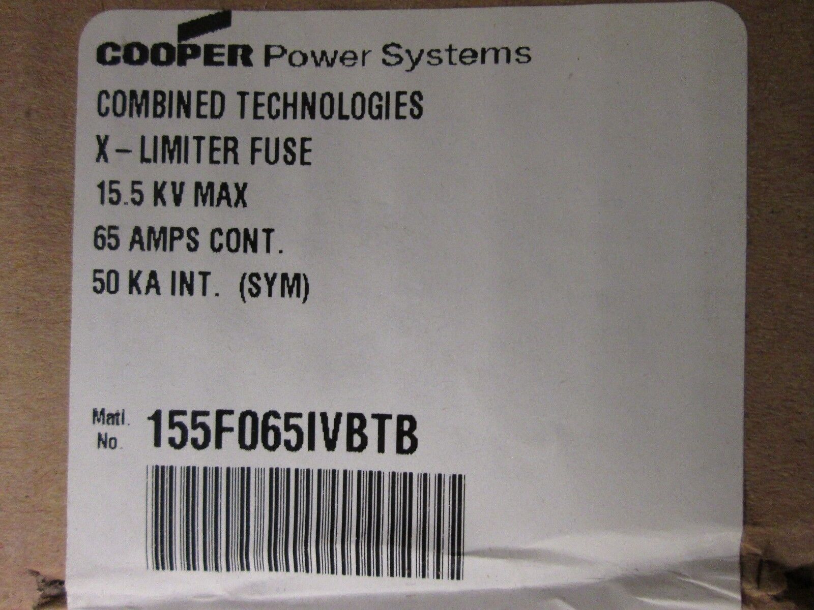 Cooper Fuse 155F062-IVBTB 15.5KVA 65A 50KA Int. Max New Surplus