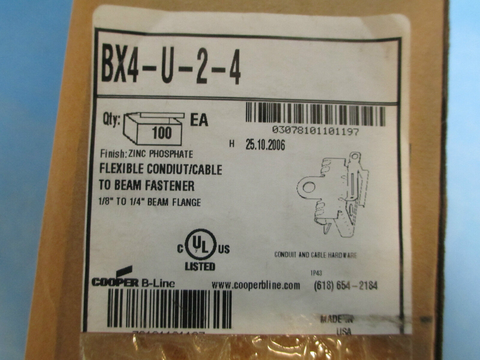Cooper Flexable Conduit/Cable to Beam Fastener BX4-U-2-4, Aprox 80, New Surplus