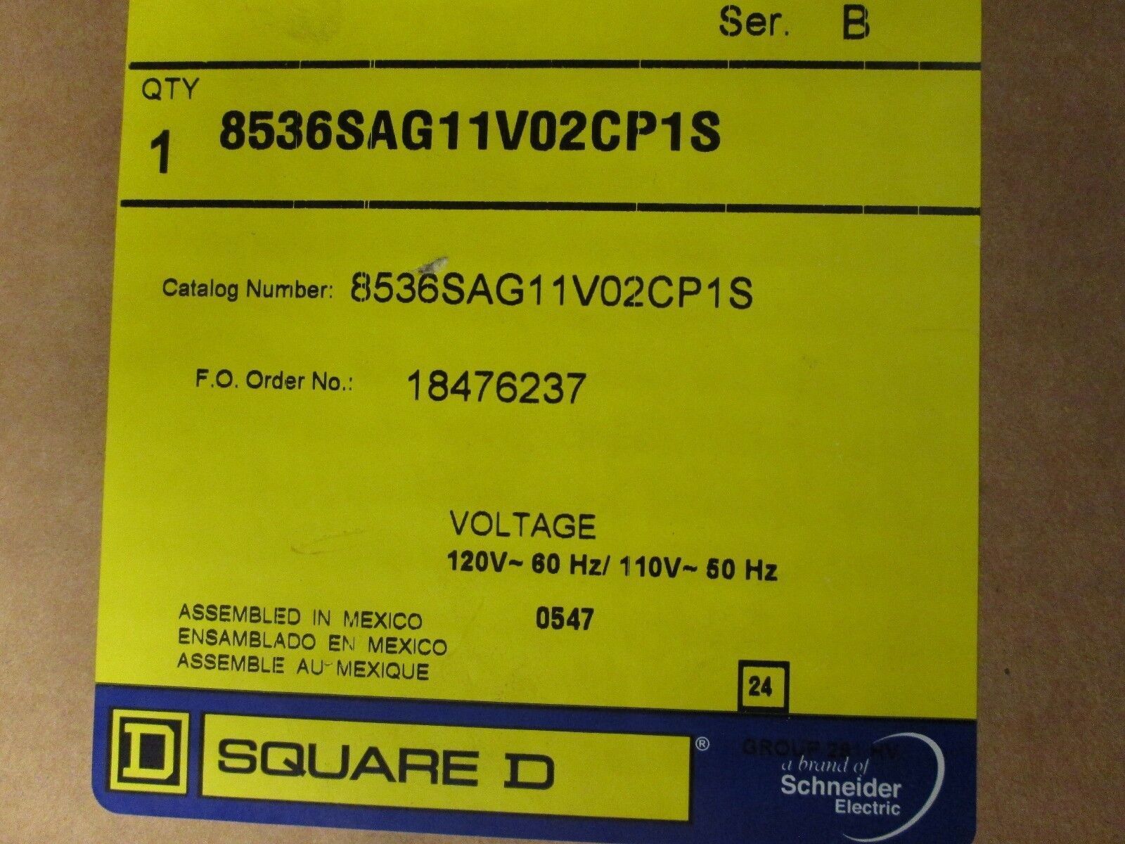 Square D Enclosed Starter 8536SAG11V02CP1S Size 00 120V Coil 8536SAG11CP1S New
