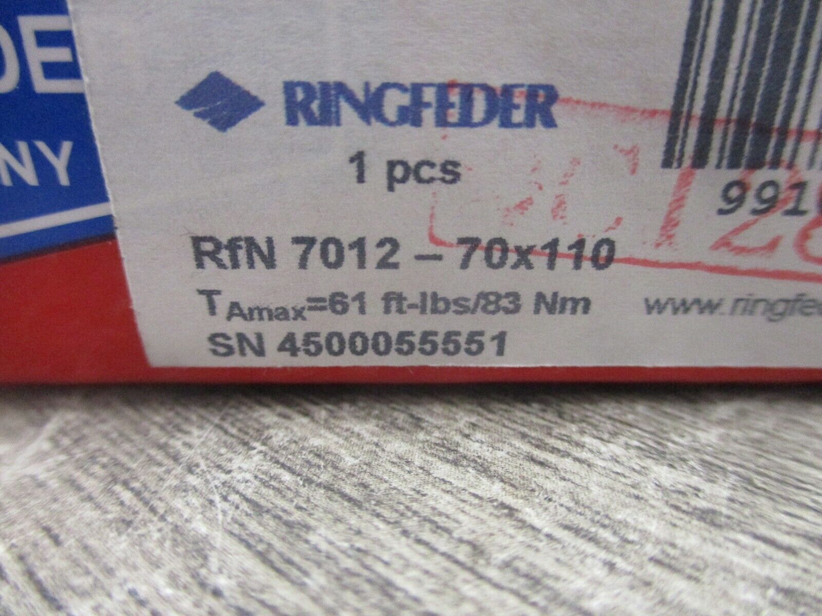 Ringfeder Locking Assembly RFN 7012 - 70X110 61 ft-lbs New Surplus