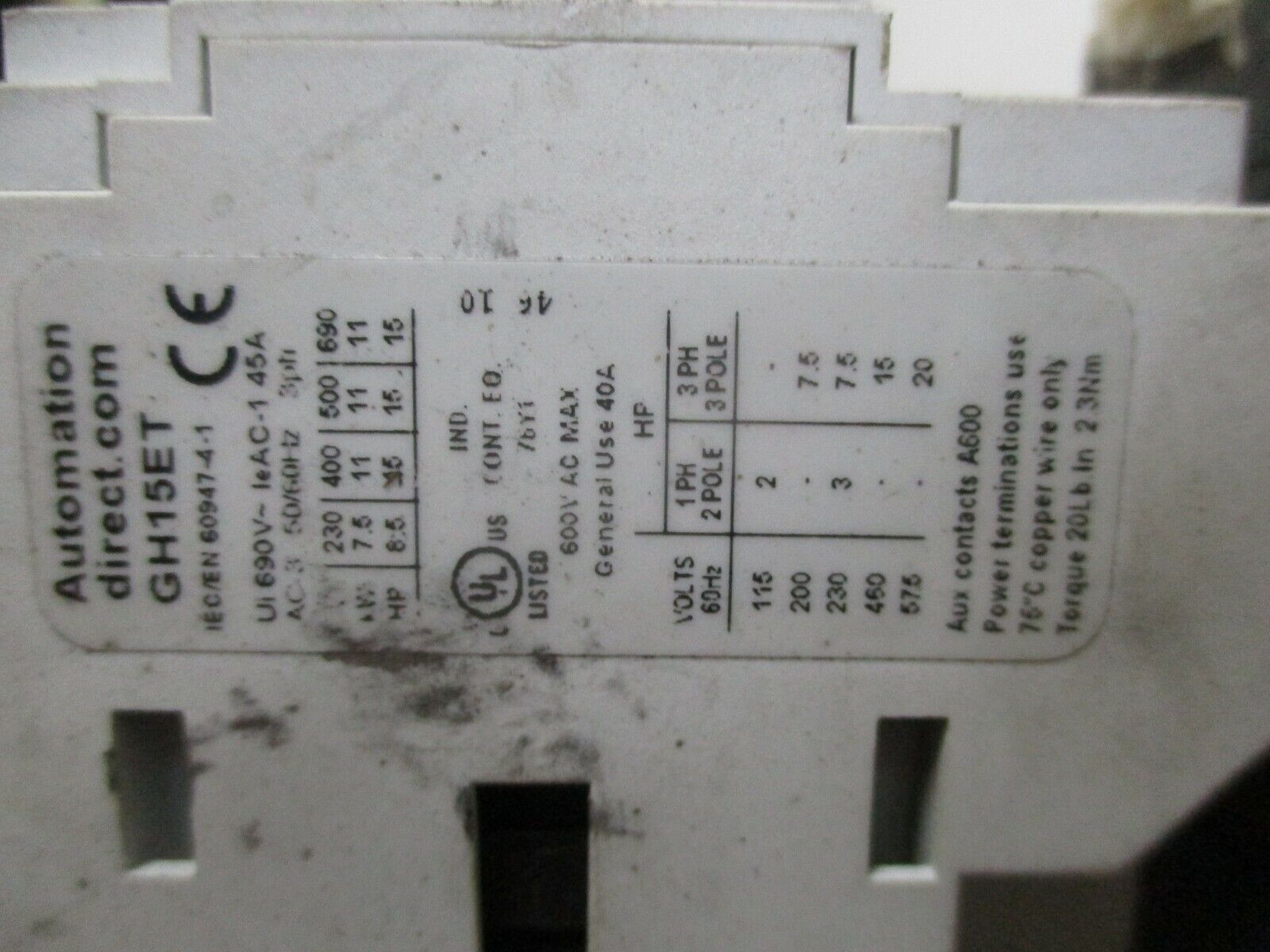 Automation Direct Starter GH15ET / LR2 D1312 40A 600V Trip: 5.5-8A Used