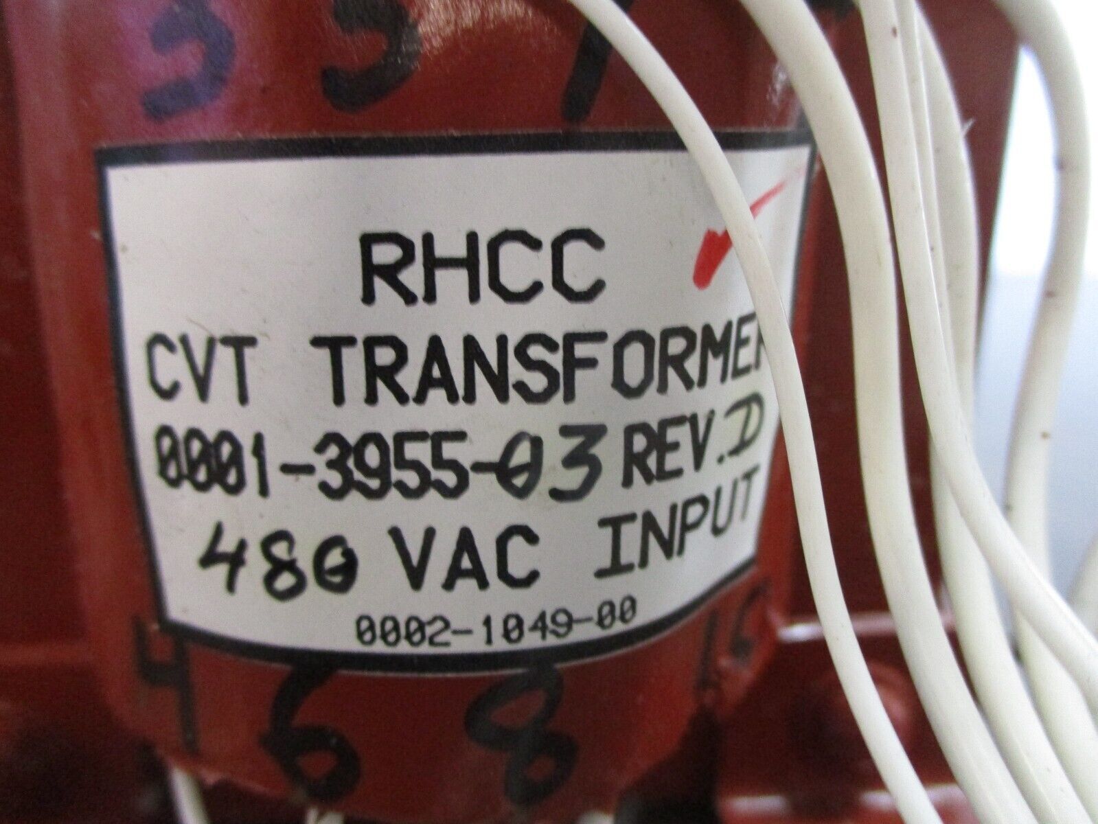 RHCC CVT Transformer 0001-3955-03 Rev. D Input: 480VAC Used