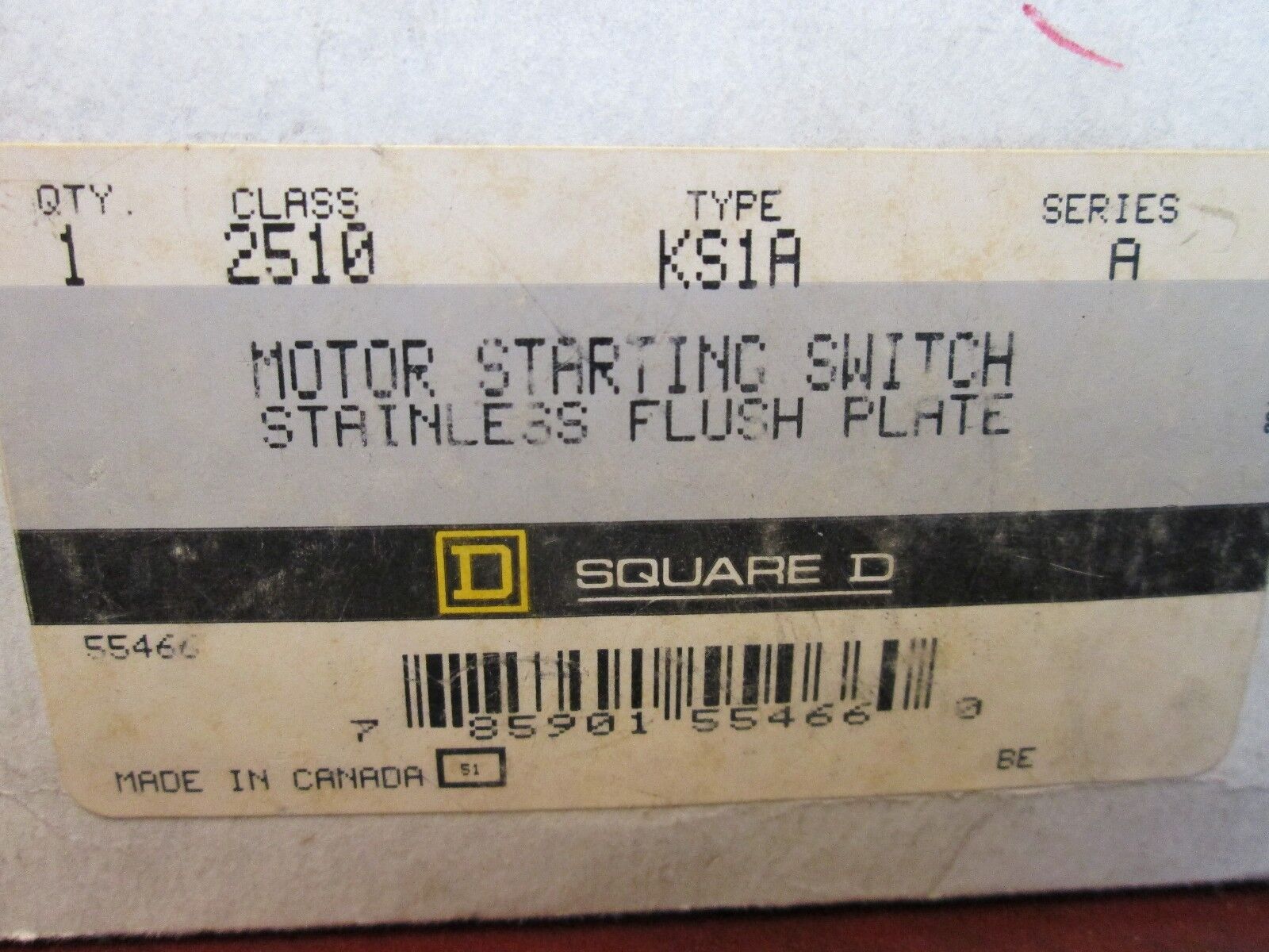 Square D Motor Starting Switch 2510KS1A 30A 600V New