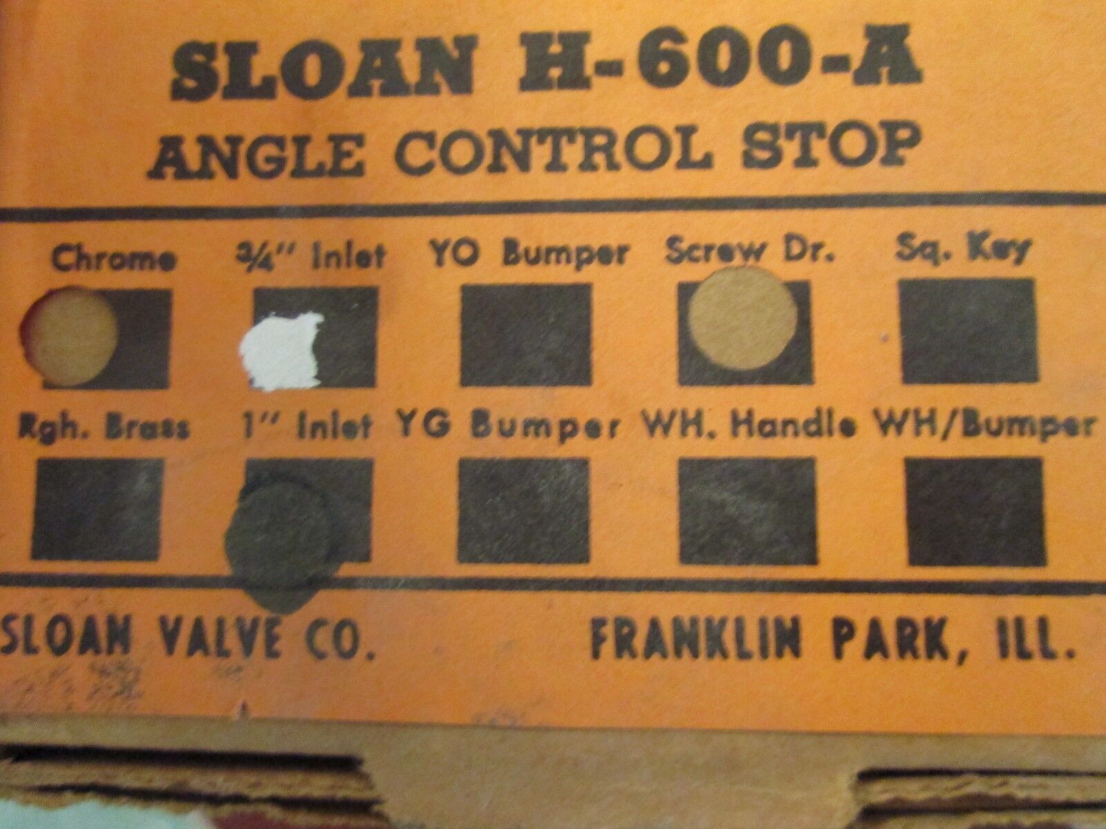 Sloan Angle Control Stop H-600-A Chrome 3/4" Inlet Screw Dr. 1" Inlet