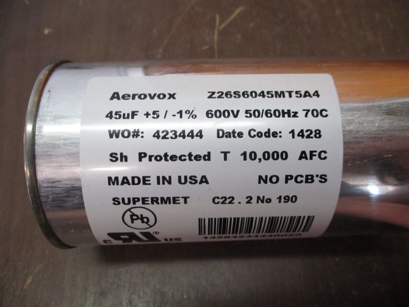 Aerovox Capacitor Z26S6045MT5A4 45uF 600V 50/60Hz Used