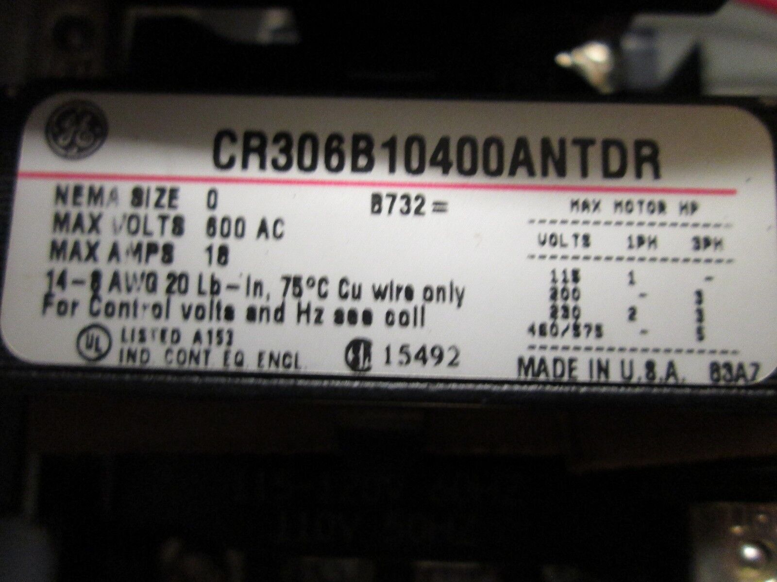 GE Enclosed Starter CR306B10400ANTDR Size 0 3P 120V Coil Nema 1 New Surplus