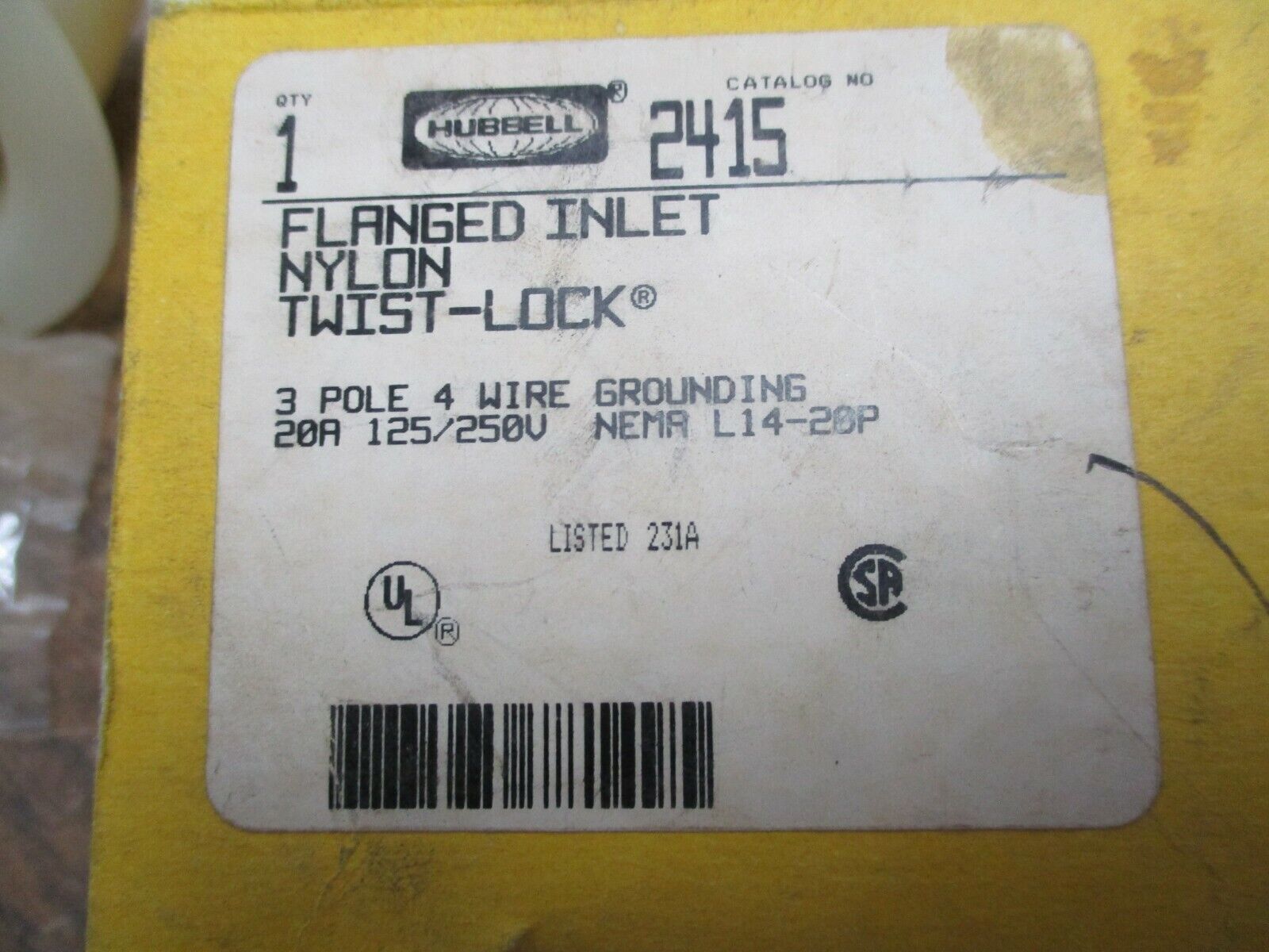 Hubbell Twist-Lock Flanged Inlet 2415 20A 125/250V 3P 4W *Lot of 2* New Surplus