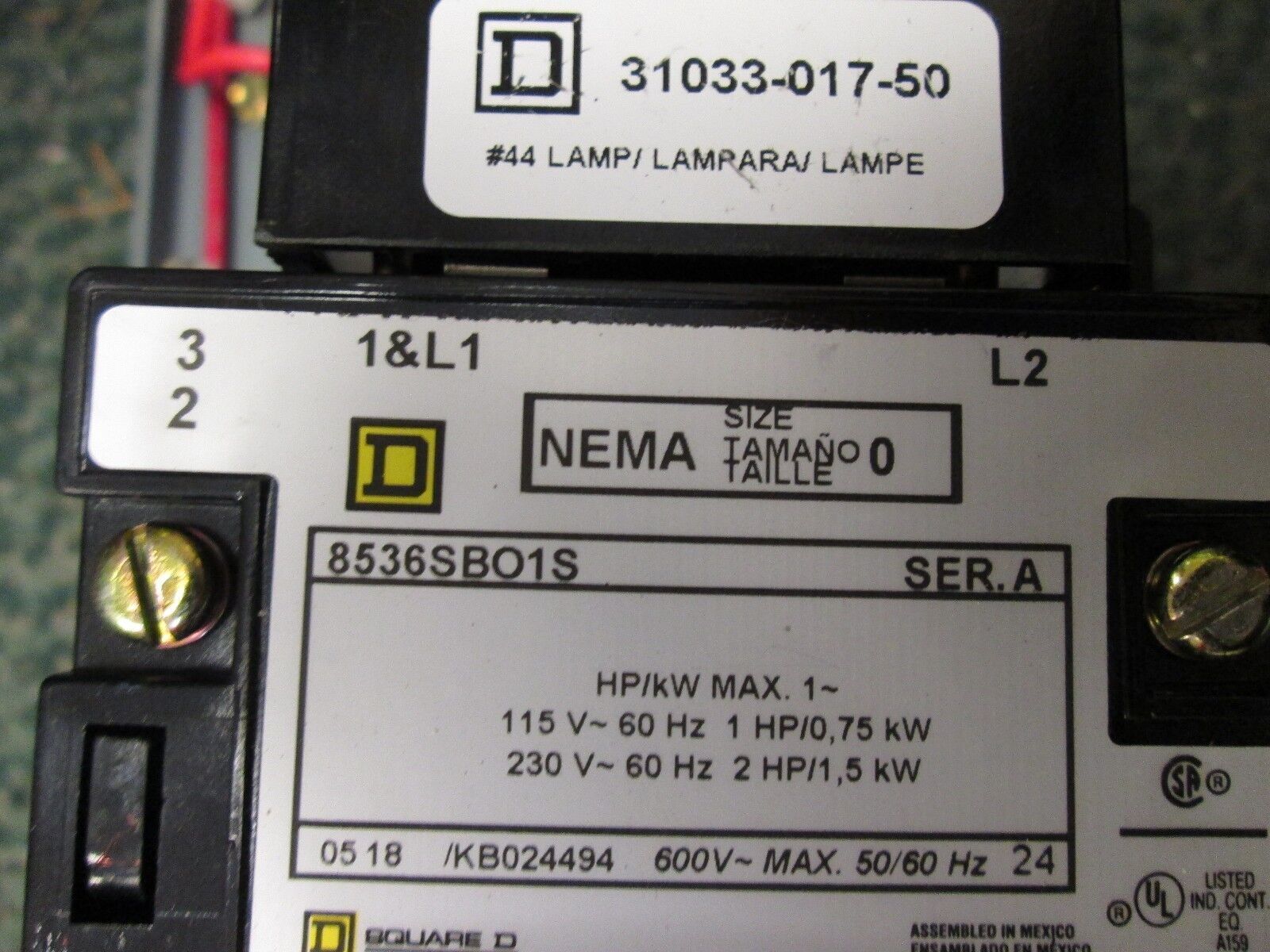 Square D Enclosed Starter 8536SBO1S Size 0 120V 1Ph Nema 1 Enclosure New Surplus