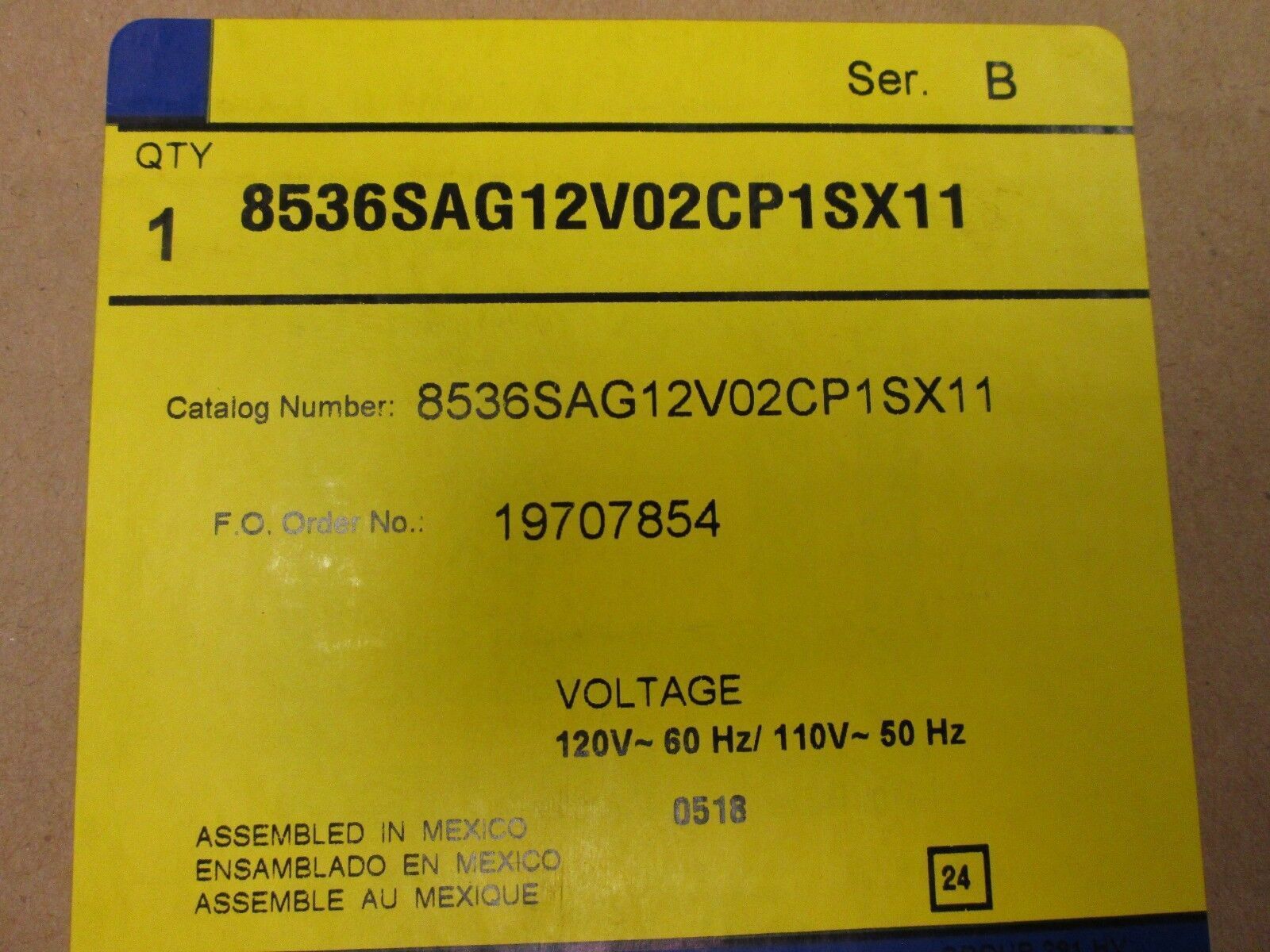 Square D Enclosed Starter 8536SAG12V02CP1SX11 Size 00 3P 120V Coil Nema 1 New
