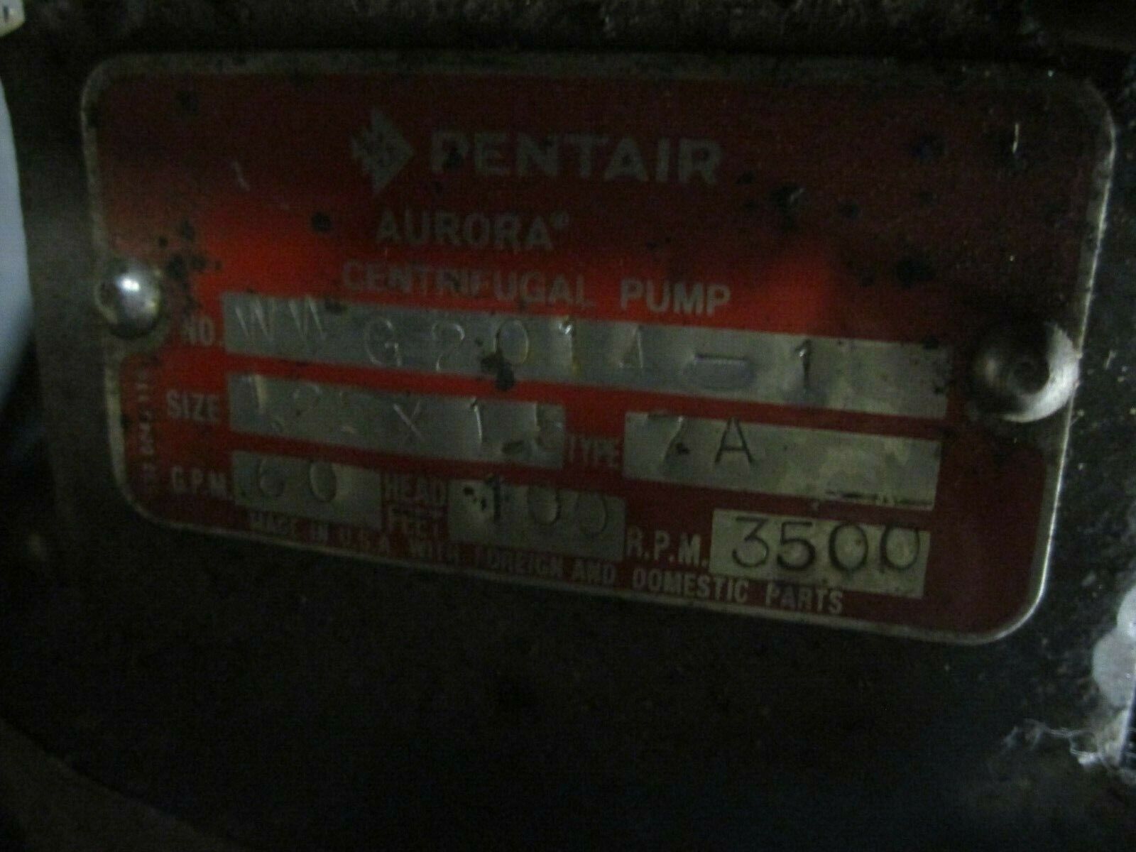Pentair Aurora Centrifugal Pump 7A Size: 1.25x1.5 3Ph 60GPM 100Ft Head 3500RPM