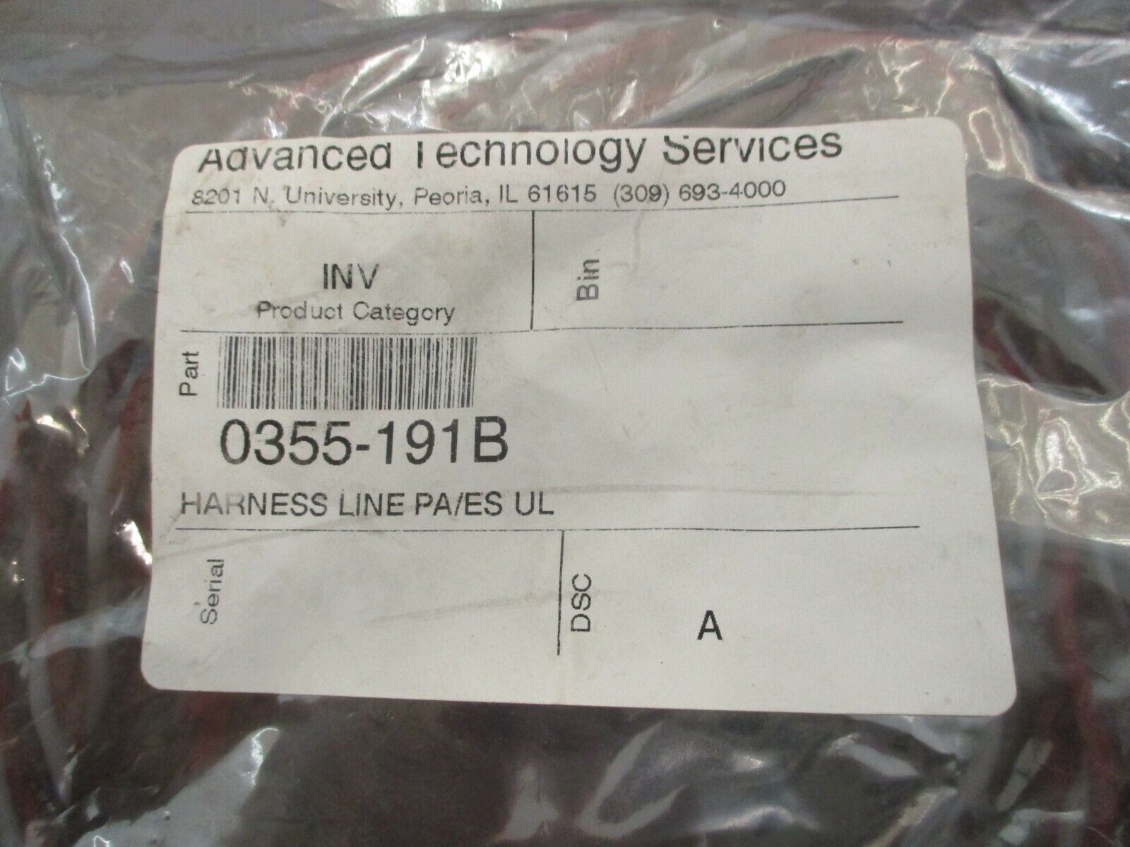 Advanced Technology Services Harness Line PA/ES 0355-191B New Surplus