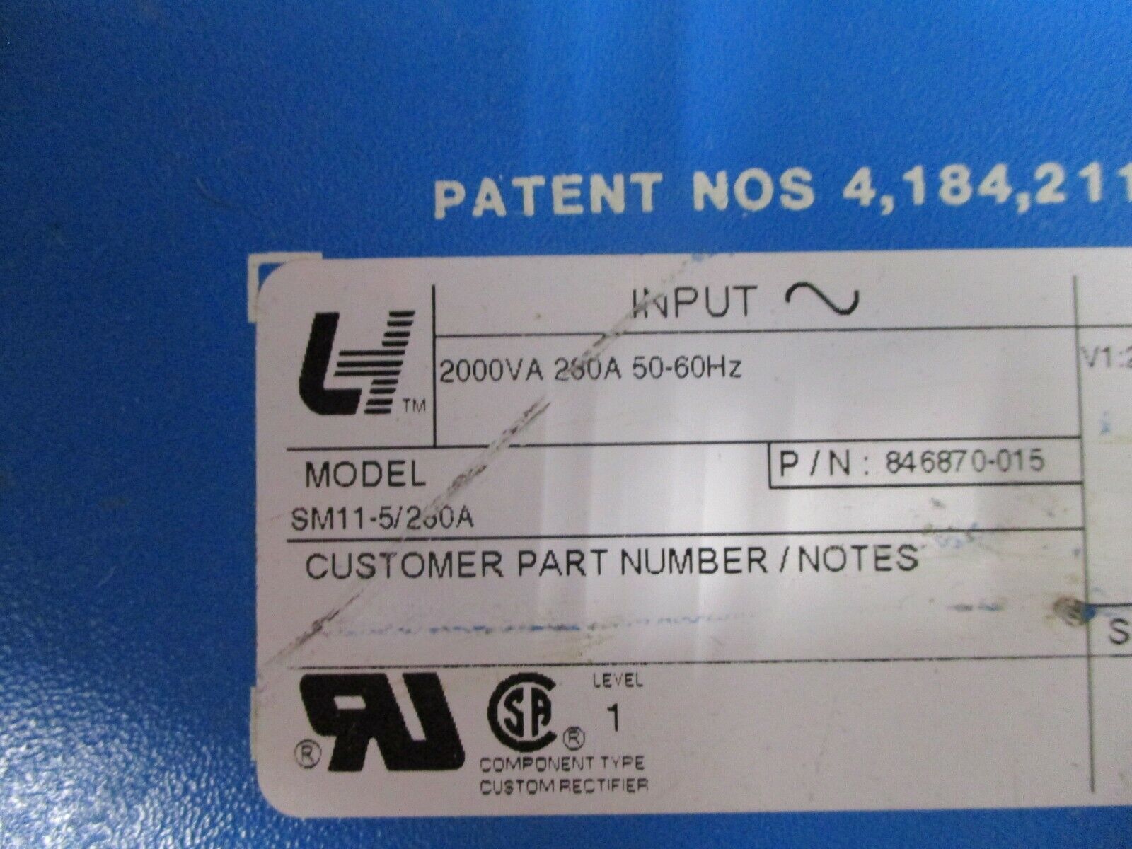 LH Research Super-Mite SM11-5/230A Input:2000VA 230A 50-60Hz Output:24V@42A Used