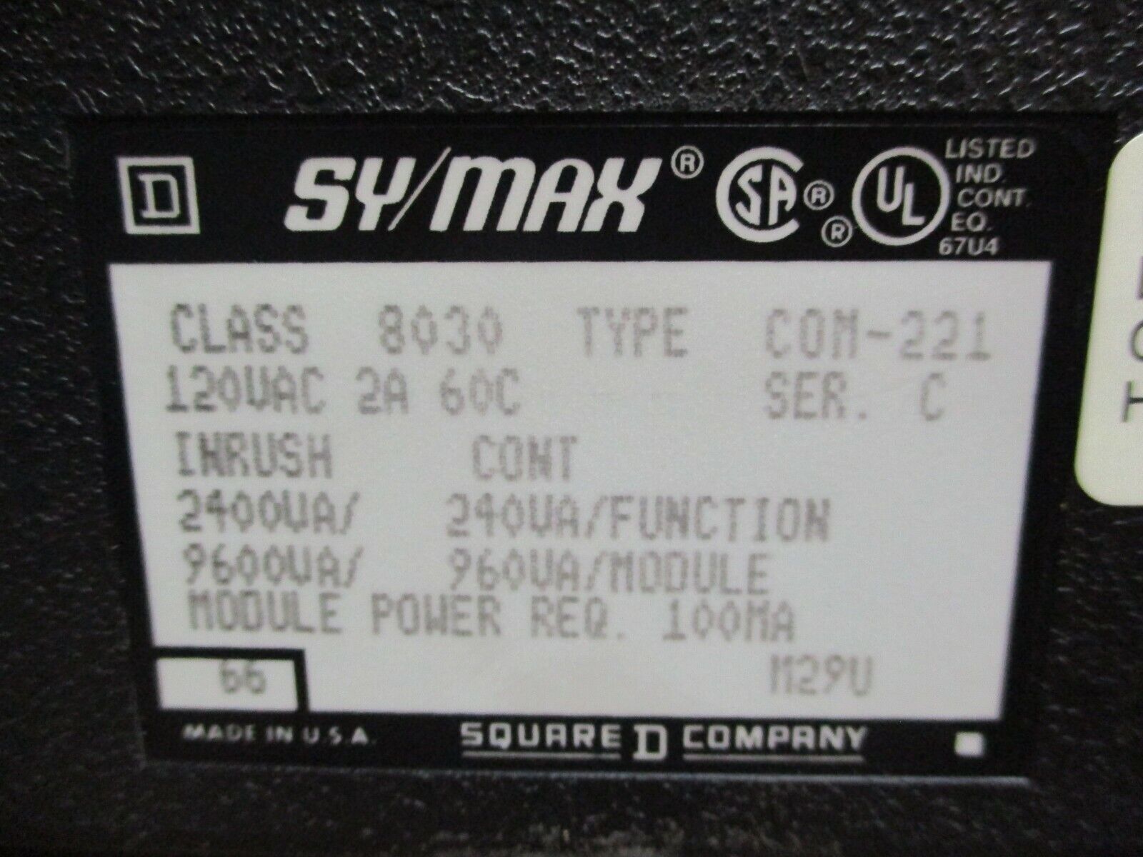 Square D SY/Max AC Output Module 8030 COM-221 Ser. C 120VAC 2A 60Hz Used
