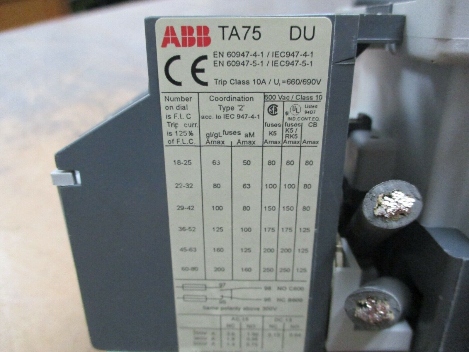 ABB Starter A63-30 / TA75 DU 120V Coil 90A 600V Trip: 60-80A Used