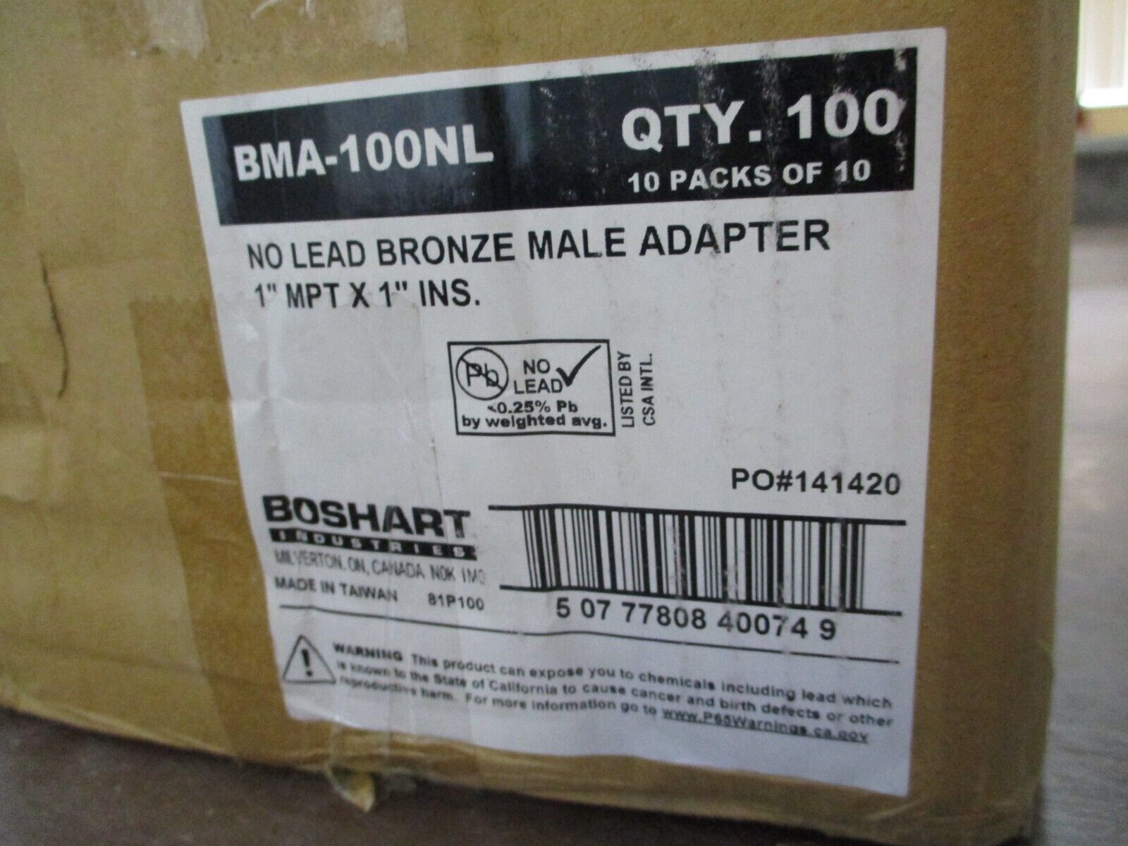 Boshart Bronze Male Adapter BMA-100NL 1" MPT x 1" Ins. No Lead *Box of 100*