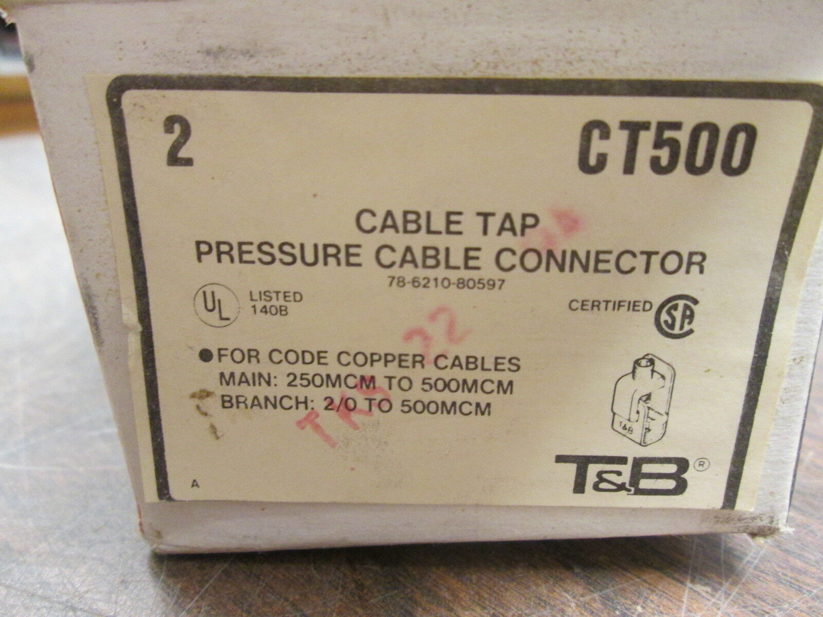 Thomas & Betts Cable Tap Pressure Cable Connector CT500 *Box of 2* New Surplus