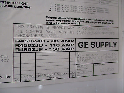 GE GE Medical Systems X-Ray Main Disconnect Panel R4502JB 80A 480V 3Ph Input