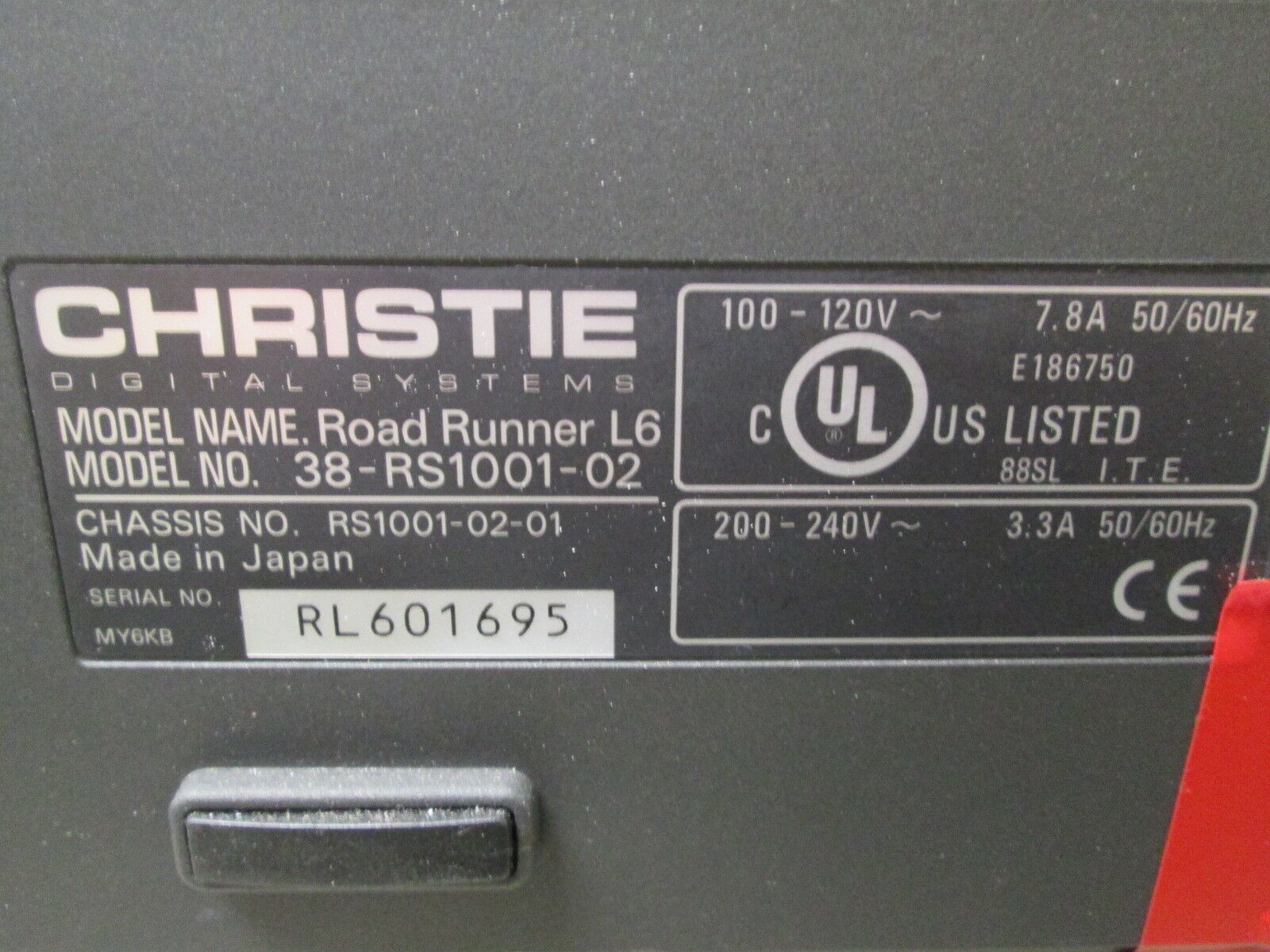 Christie Road Runner L6 LCD Projector 38-RS1001-02 1Ph 120/240V Used