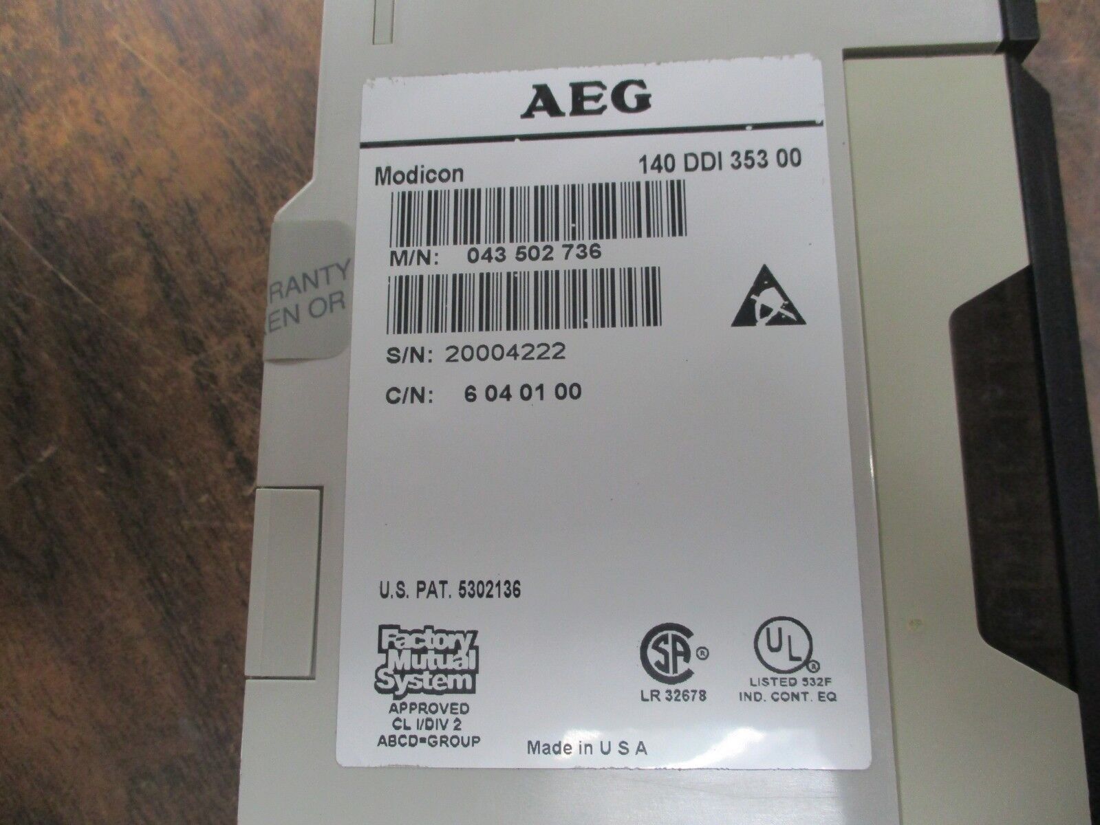 AEG Modicon DC Input Module 140 DDI 353 00 24VDC Used