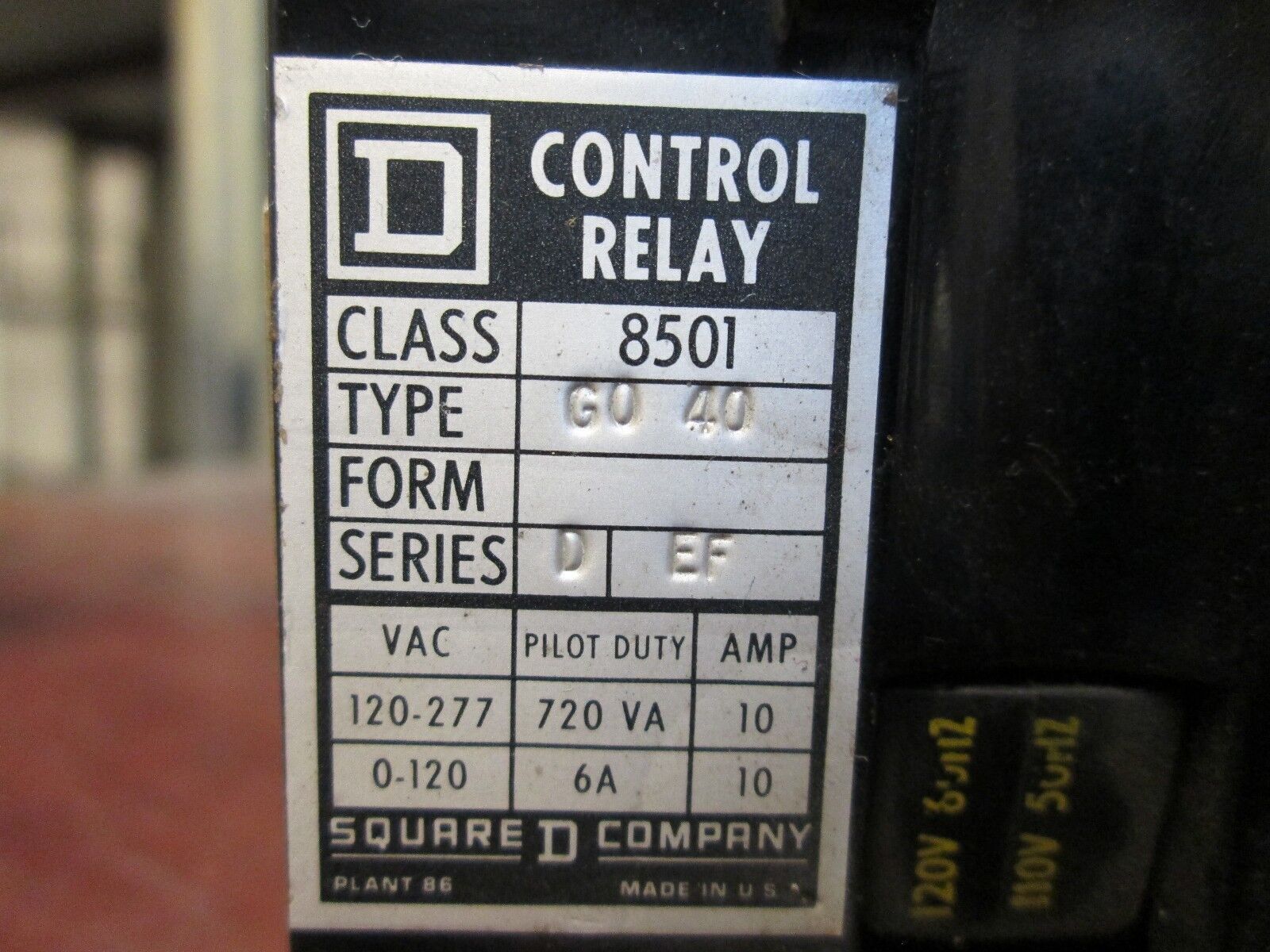 Square D Control Relay 8501 G040 120V Coil Used