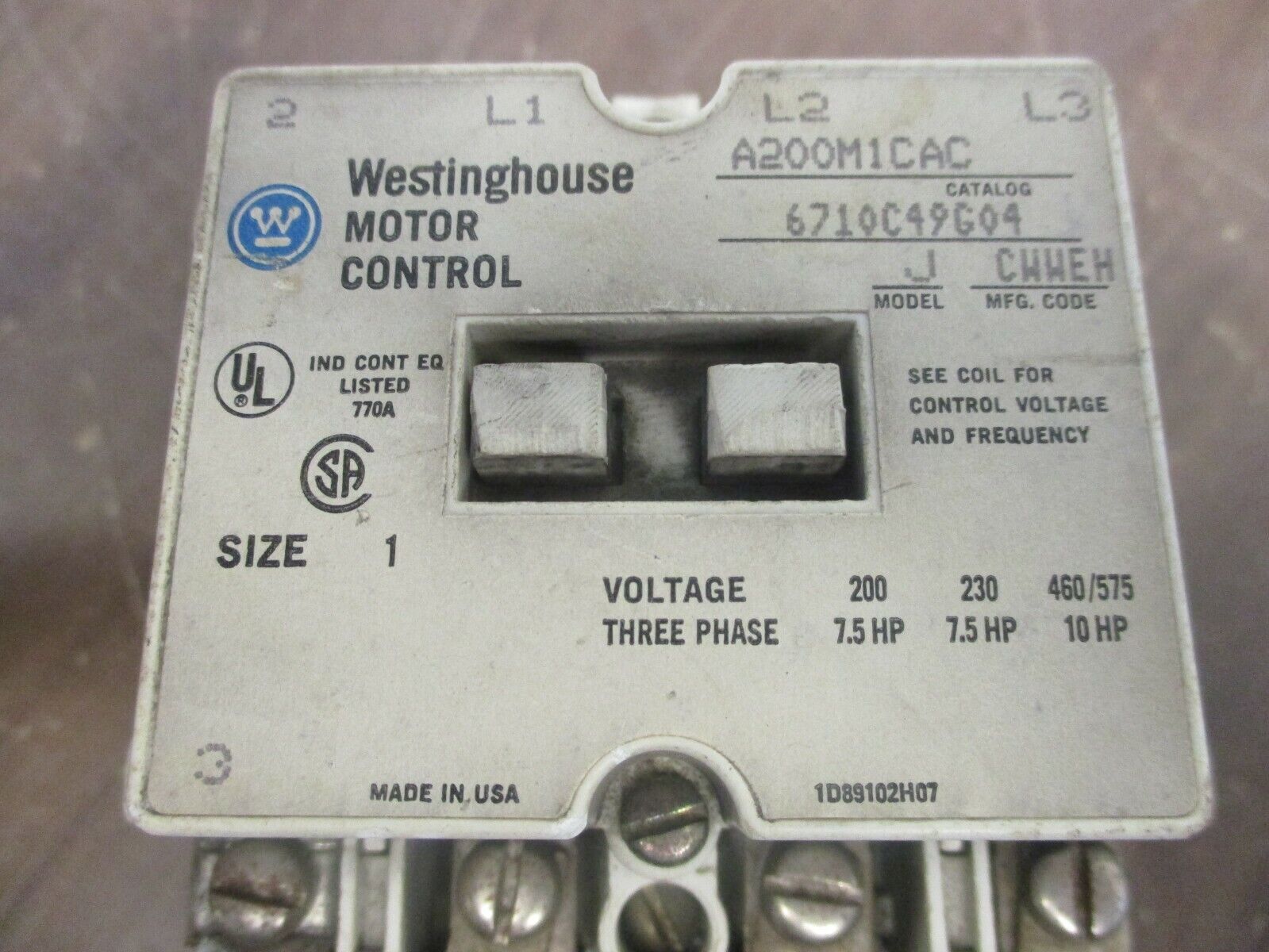 Westinghouse Size 1 Starter A200M1CAC 120V Coil Used **Broken Reset**
