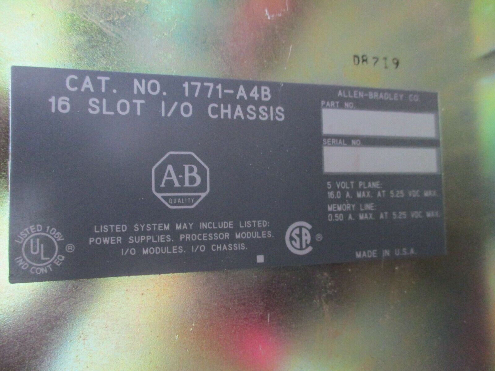 Allen-Bradley 16-Slot I/O Chassis 1771-A4B Used