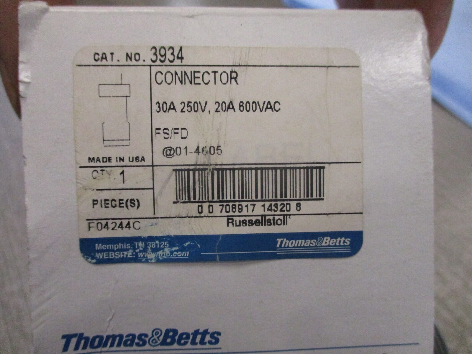 Thomas & Betts Russellstoll Connector 3934 30A@250V 20A@600V New Surplus