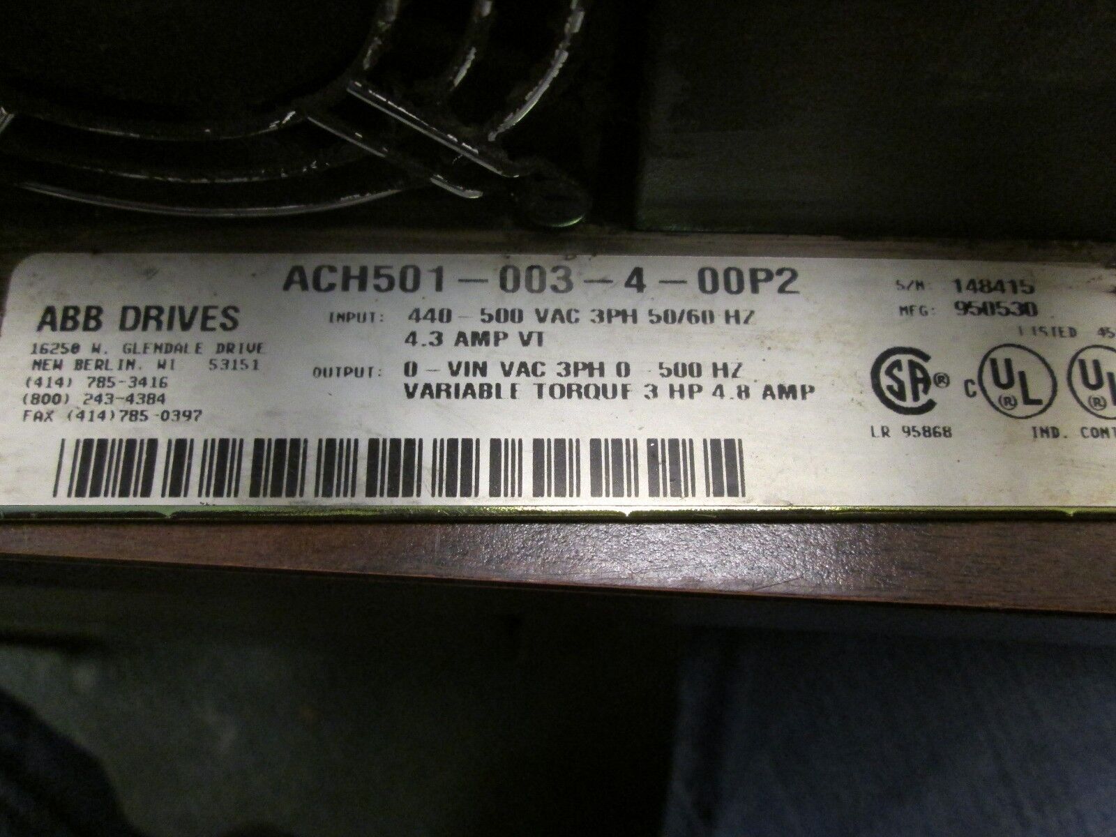 ABB ACH 501 AC Drive ACH501-003-4-00P2 3HP Used