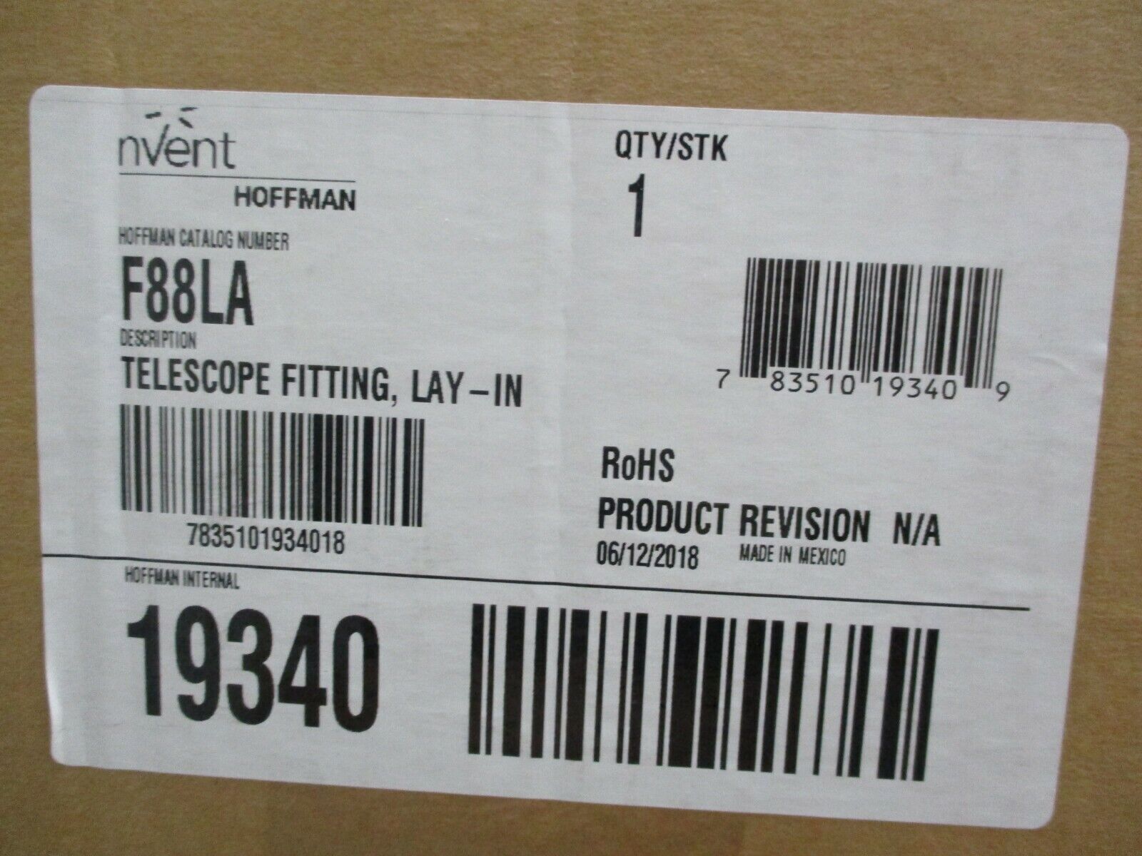 Hoffman Lay-In Telescope Fitting F88LA Size: 8x8" New Surplus