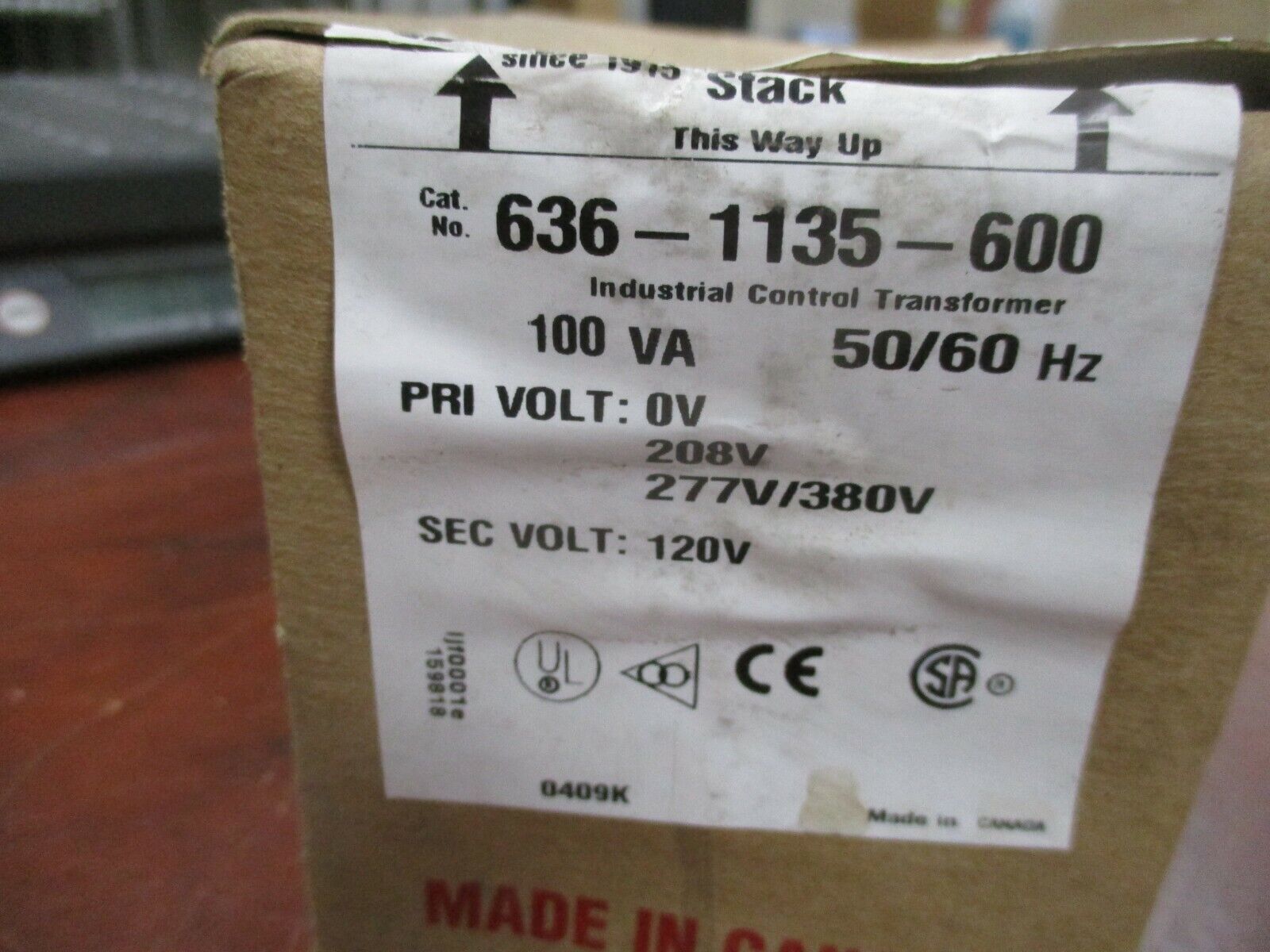 Jefferson Electric Control Transformer 636-1135-600 100VA Pri: 208/277/380V