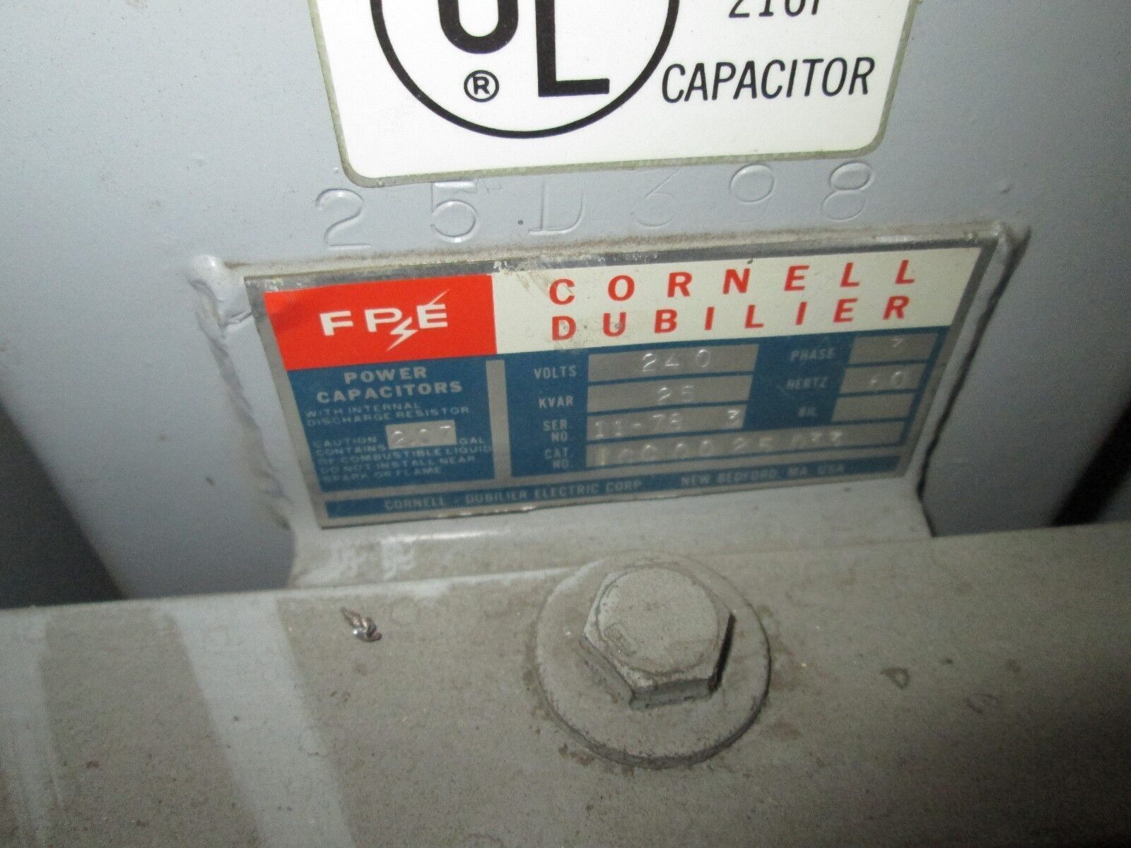 FPE / Cornell Dubilier Capacitor ICC5120D33 120KVAR 240V 3Ph Used