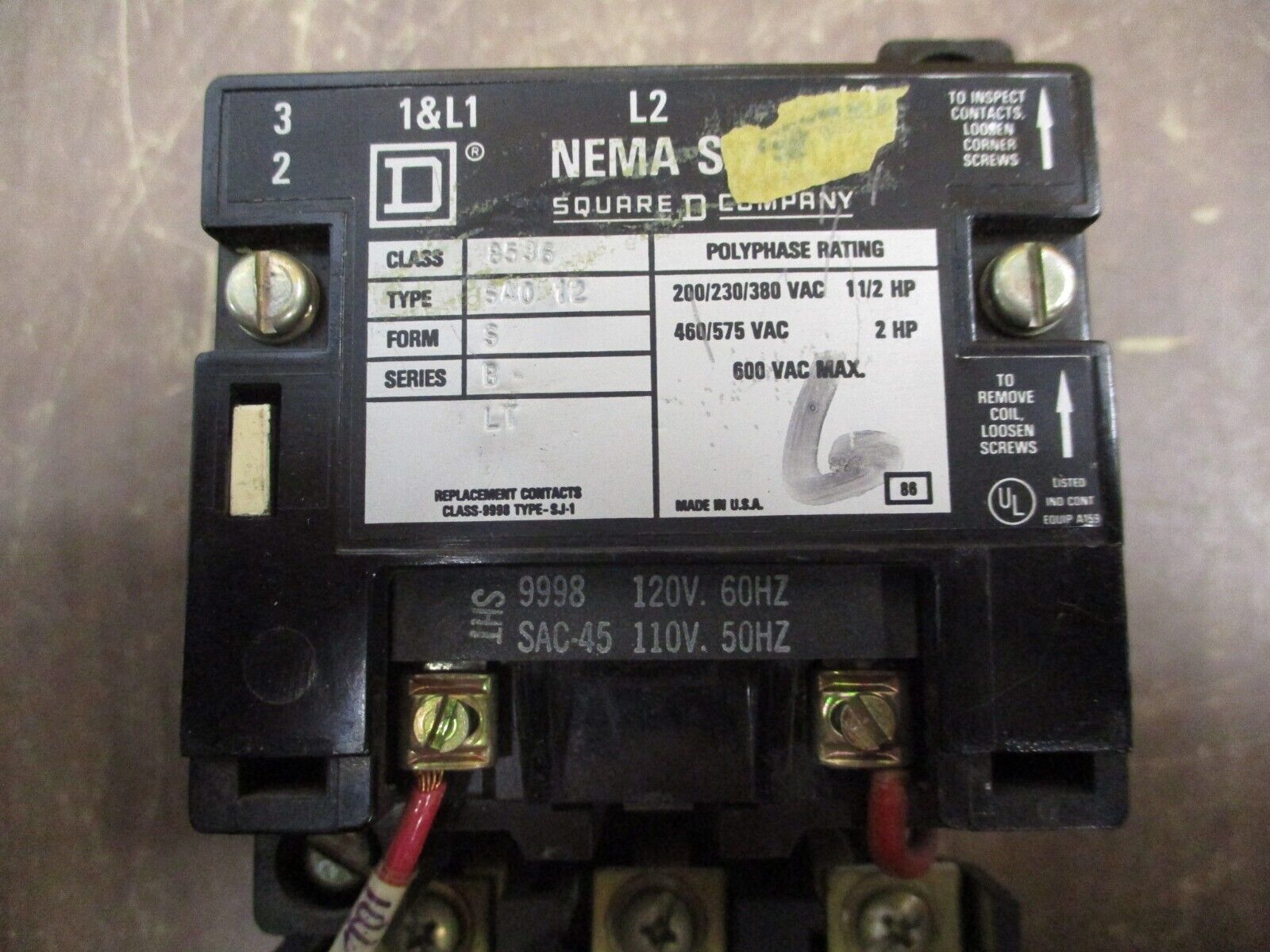 Square D Starter 8536SA012 Size 00 120V Coil Thermal Overload *Heaters May Vary*
