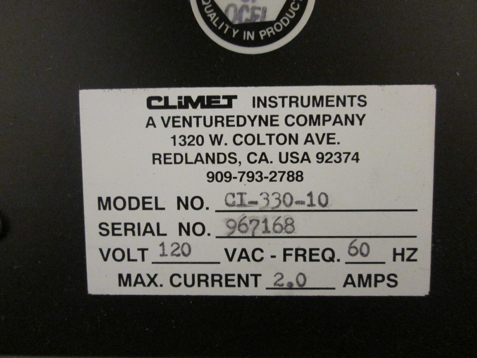Climet CI-330 Multiple-Port Sampler CI-330-10 120V 60Hz 2A Used