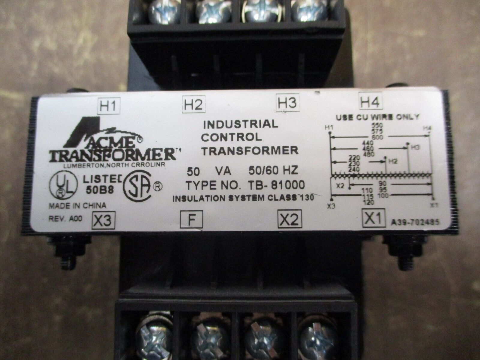 Acme Control Transformer TB-81000 50VA Pri: 240/480/600V Sec: 100/120V 50/60Hz