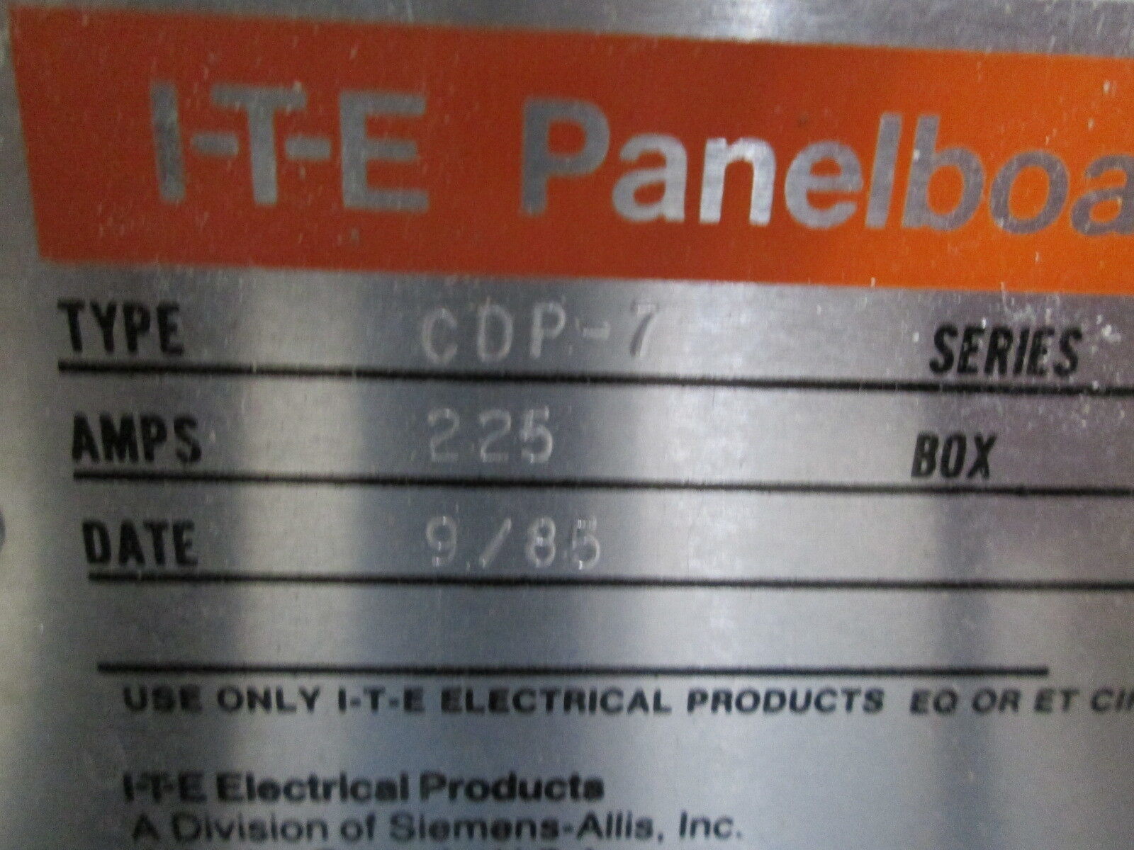 ITE Main Lug Circuit Breaker Panel CDP-7 225A Max 42-Slot 208Y/120V 3Ph 4W Used