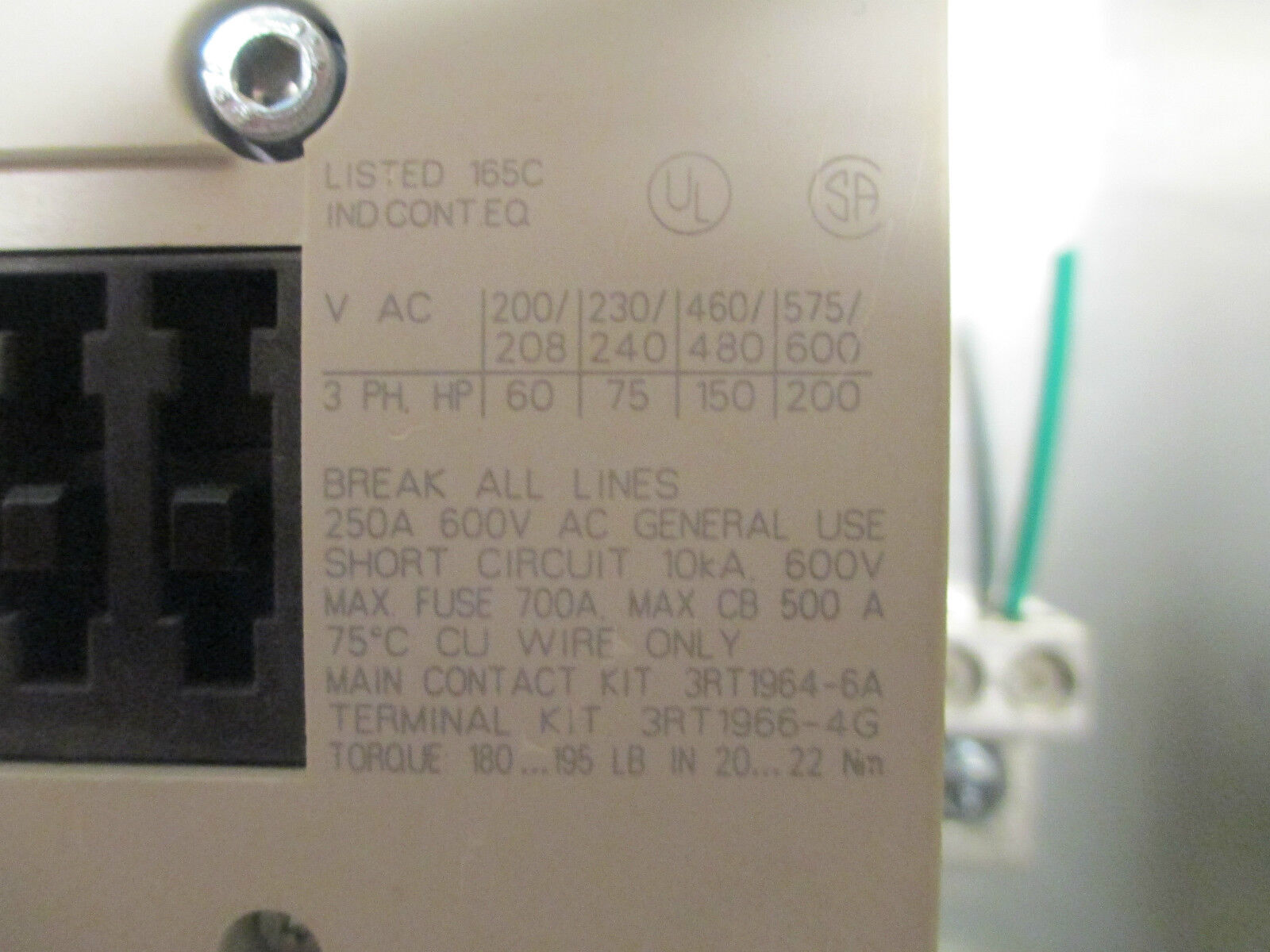 Siemens Sirius Contact, 3RT1064-6 ...6, 200A 600V, 20"x20"x12" Nema 4 Enclosure