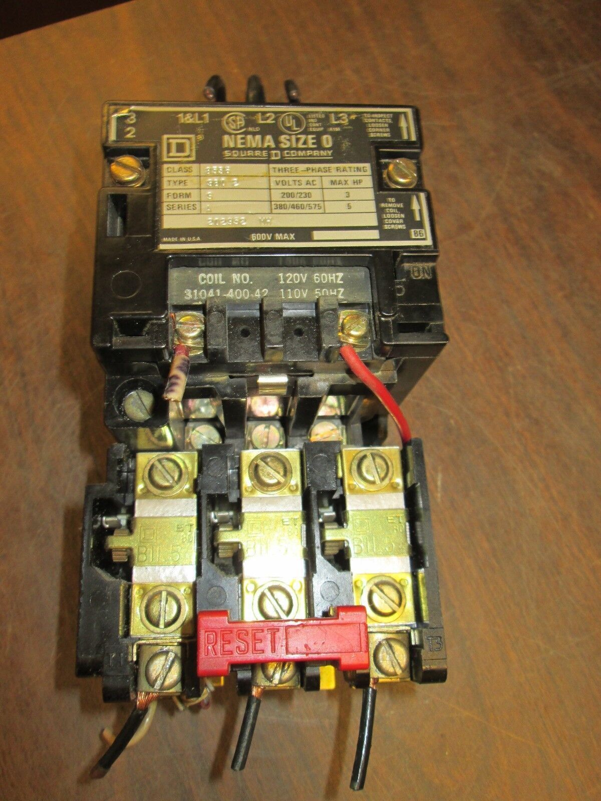 Square D Starter 8536 SB02 120V Coil Size 0 600V Used