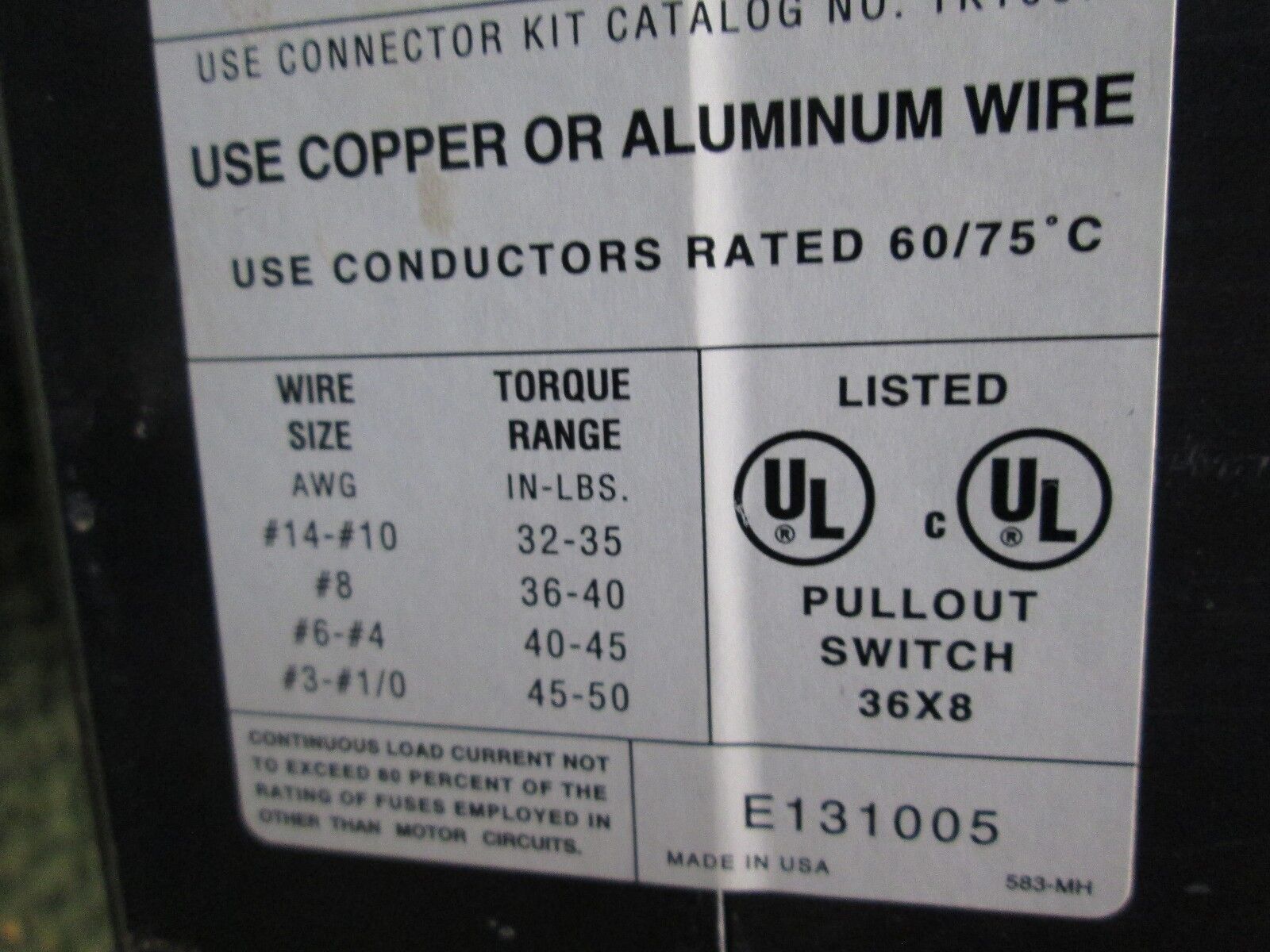 Amp FMV Switchboard Metering Section 100-200A 480V Lug-Bussing Mounting Hardware