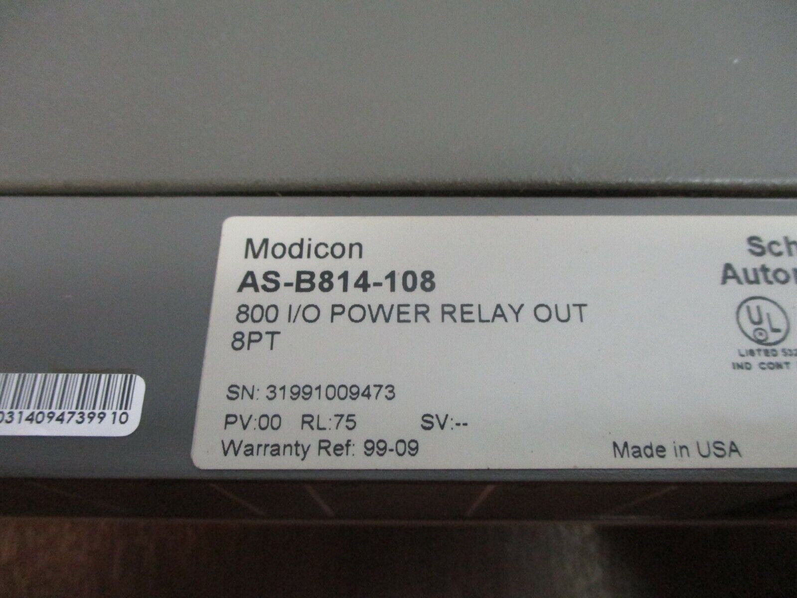 Schneider Automation Modicon 800 I/O Power Relay Output Module AS-B814-108 8PT
