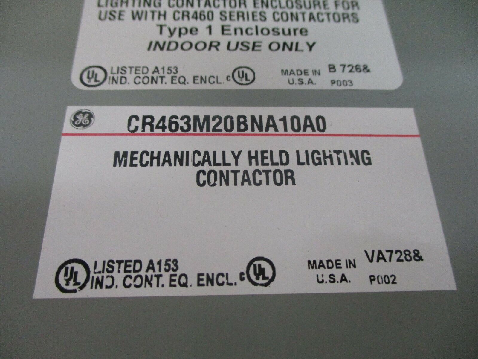 GE Enclosed Mechanically Held Lighting Contactor CR463M20BNA10A0 265-277V Coil