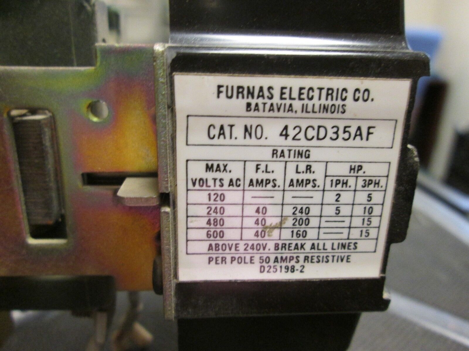 Furnas Contactor 42CD35AF 40A 600V 120V Coil