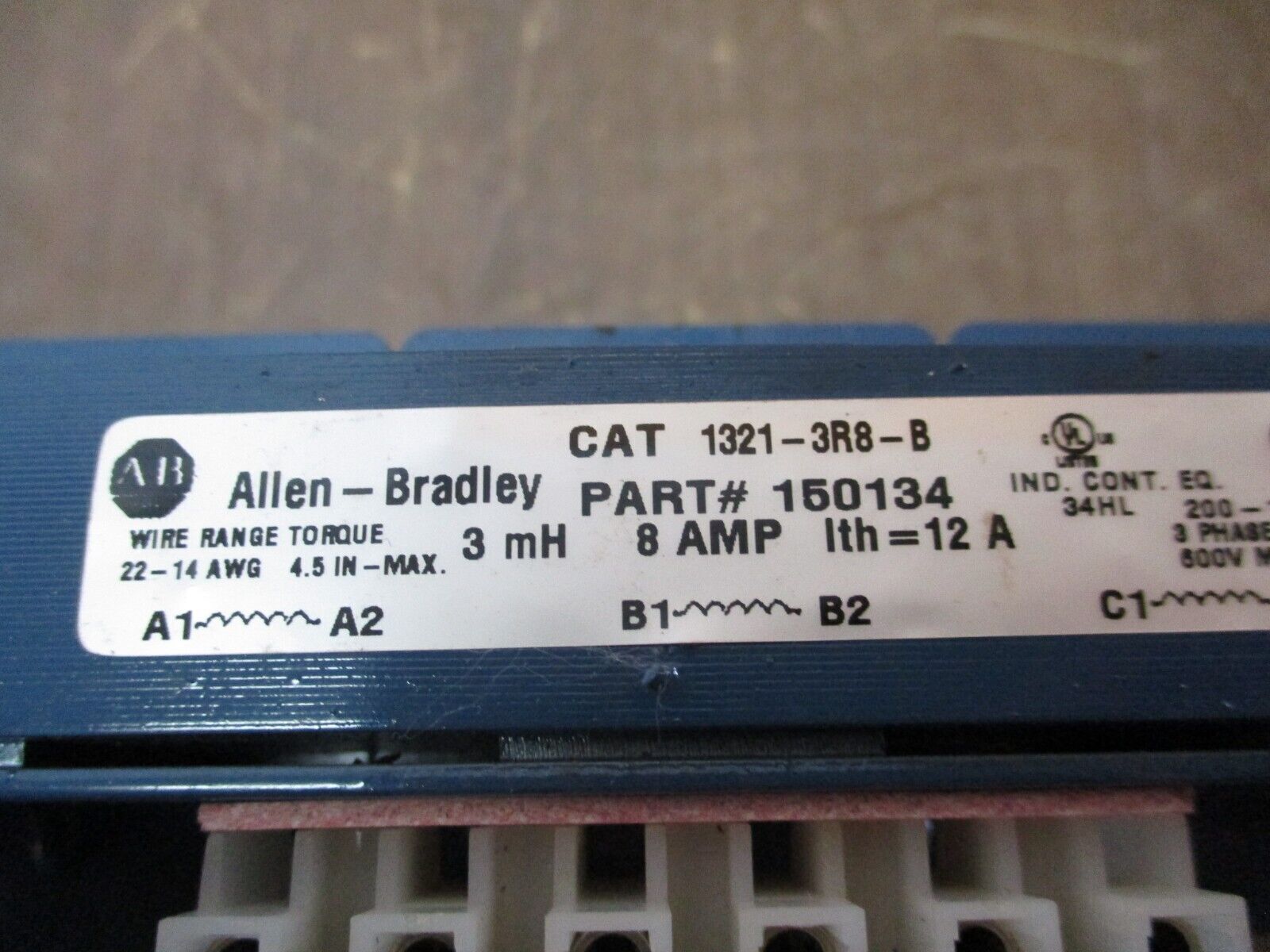 Allen-Bradley 1321-3R8-B Line Reactor 150134 3mH 8A 3Ph *Broken Foot* Used