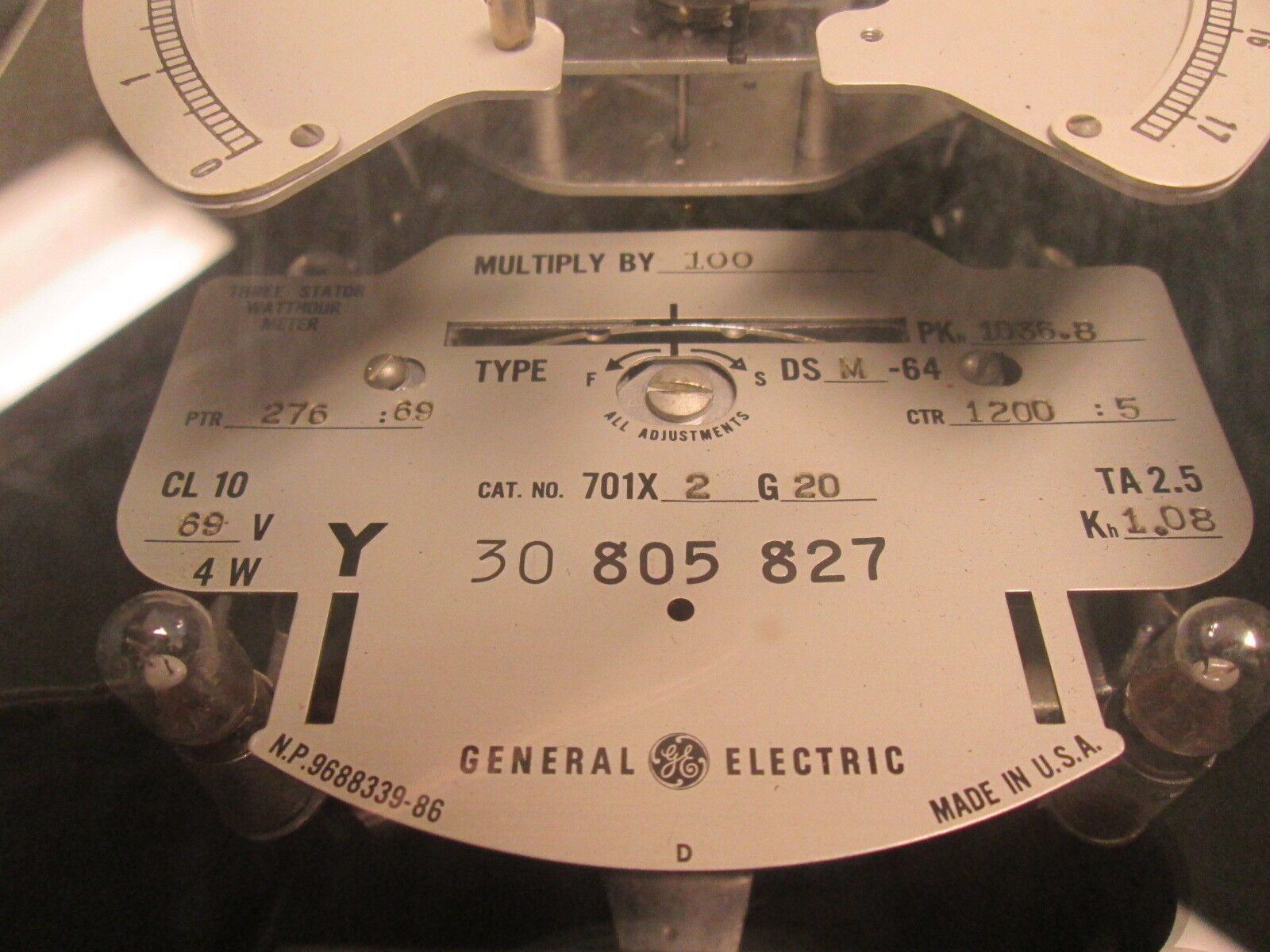 GE Type DSM-64 Kilowatthour Meter 701X2G20 CTR 1200:5 69V 4W Used