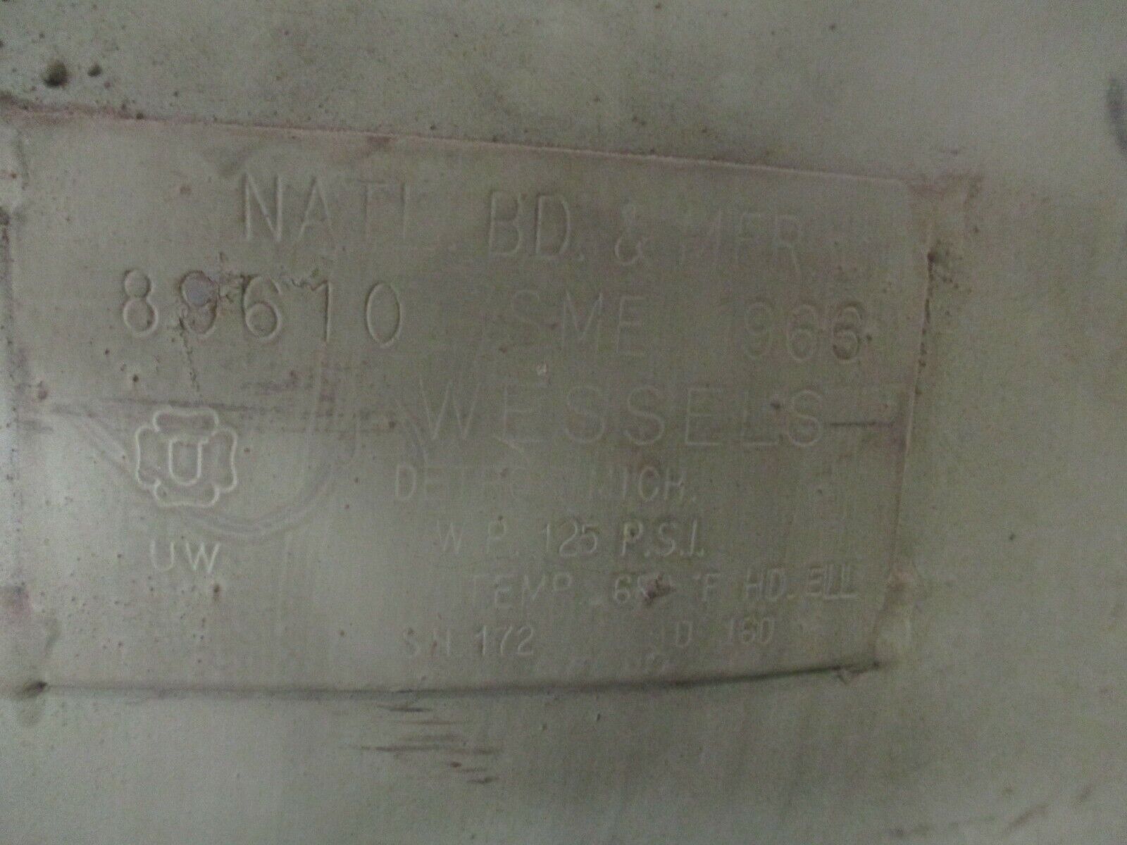 Wessels Water Tank 89610 250 Gallon 125PSI Used