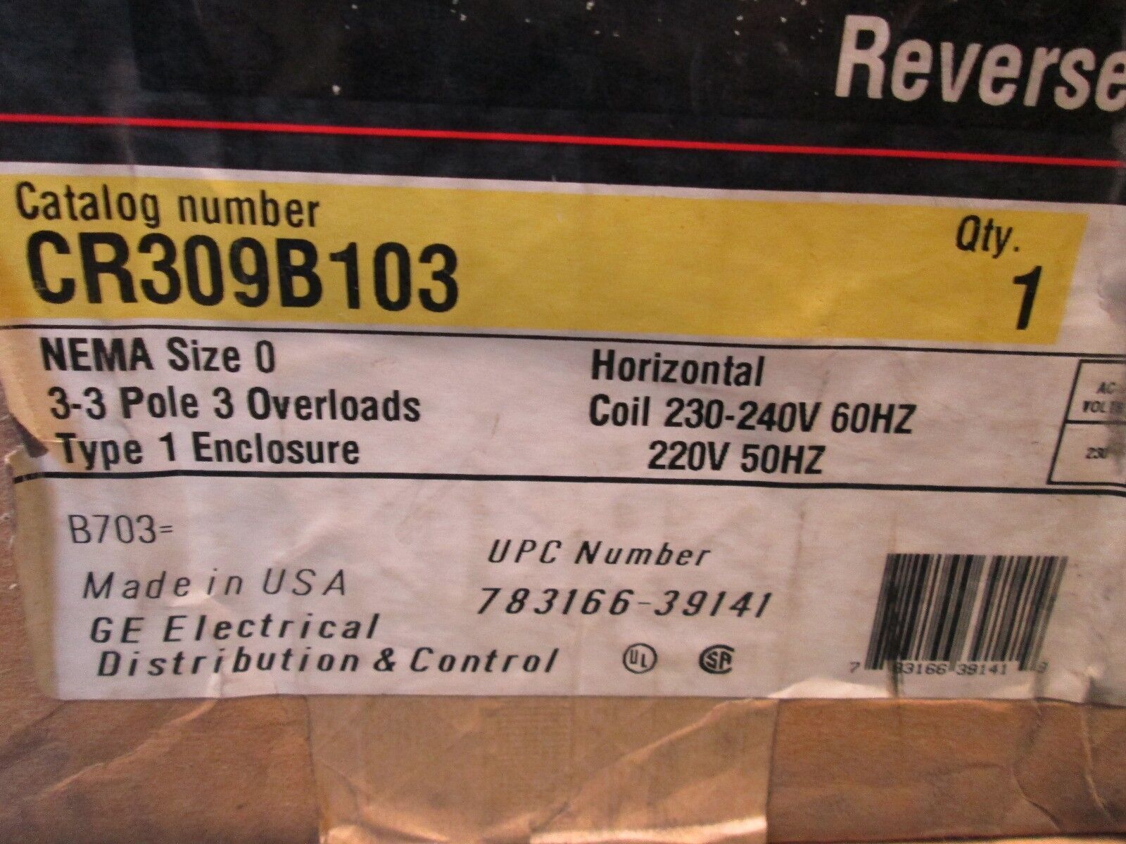 GE Enclosed Reversing Starter CR309B103 Size 0 230-240V Coil 3P Nema 1 New