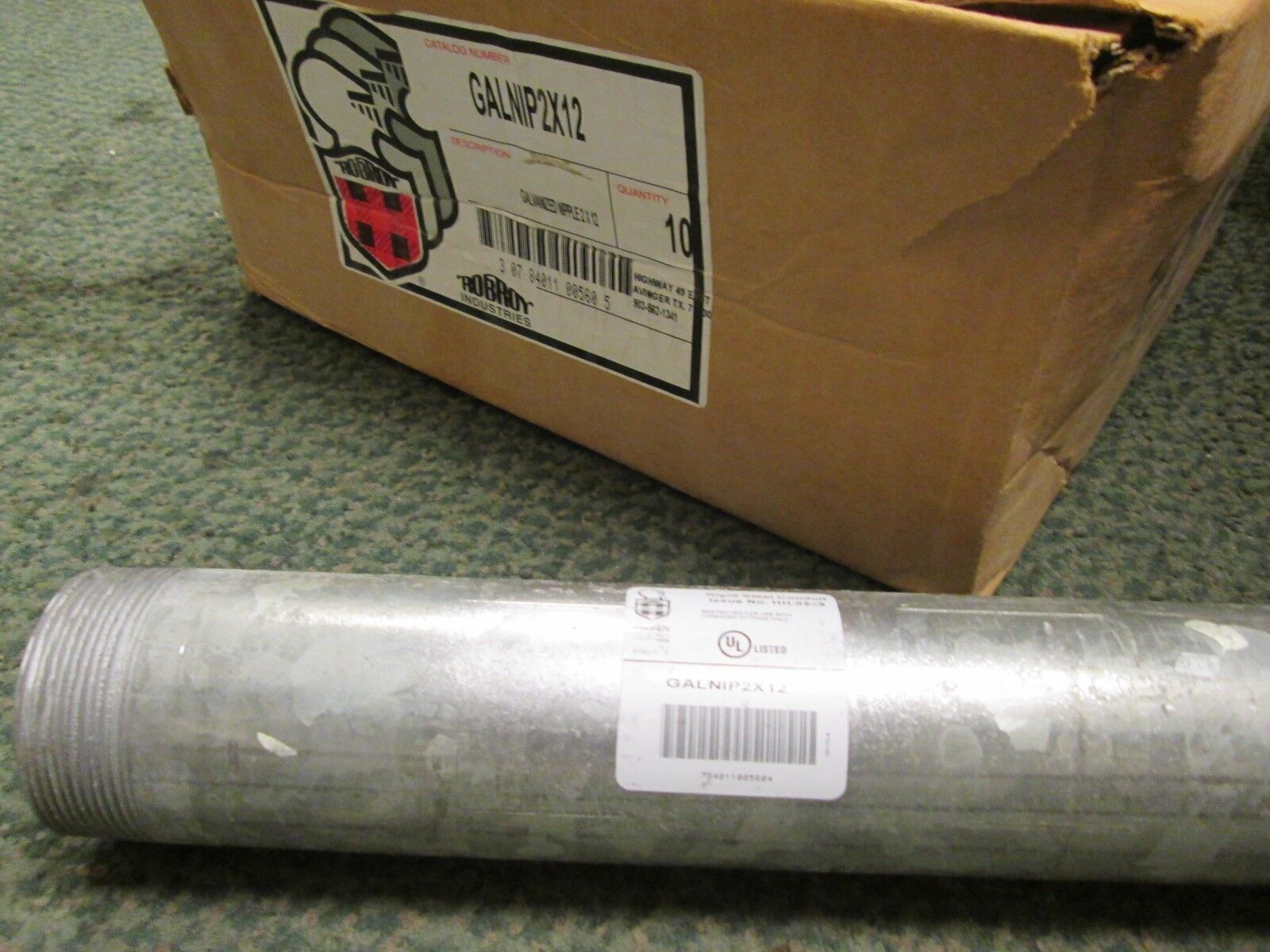 Robroy Steel Conduit Nipple GALNIP2X12 box of 7 Size 2" x 12" New surplus