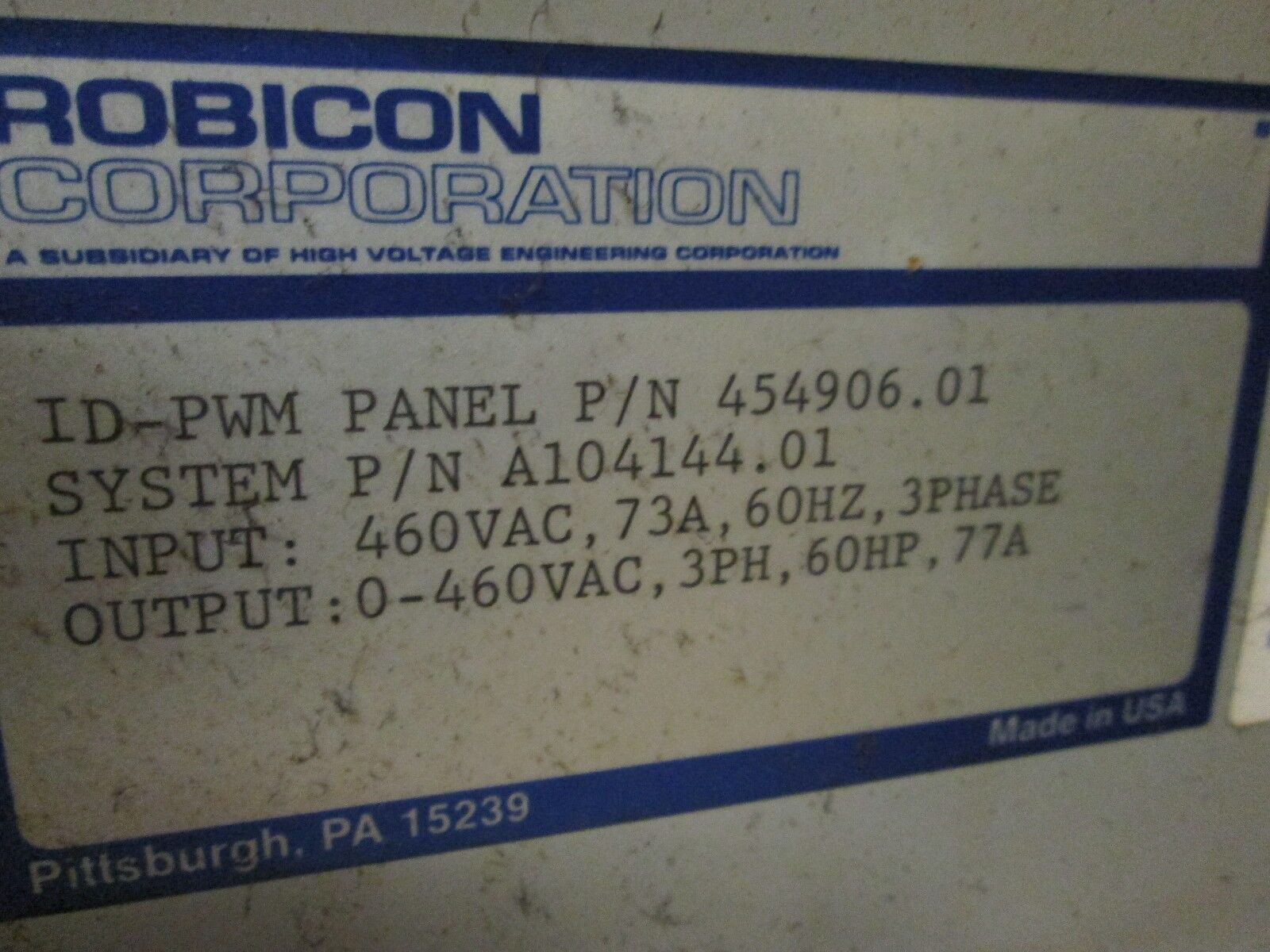 Robicon ID Series AC Drive 454906.01 60HP