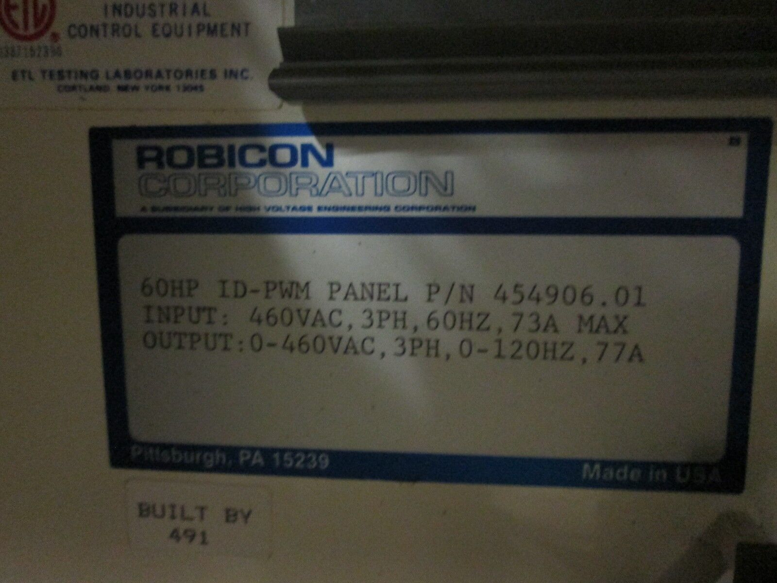 Robicon ID Series AC Drive 454906.01 60HP