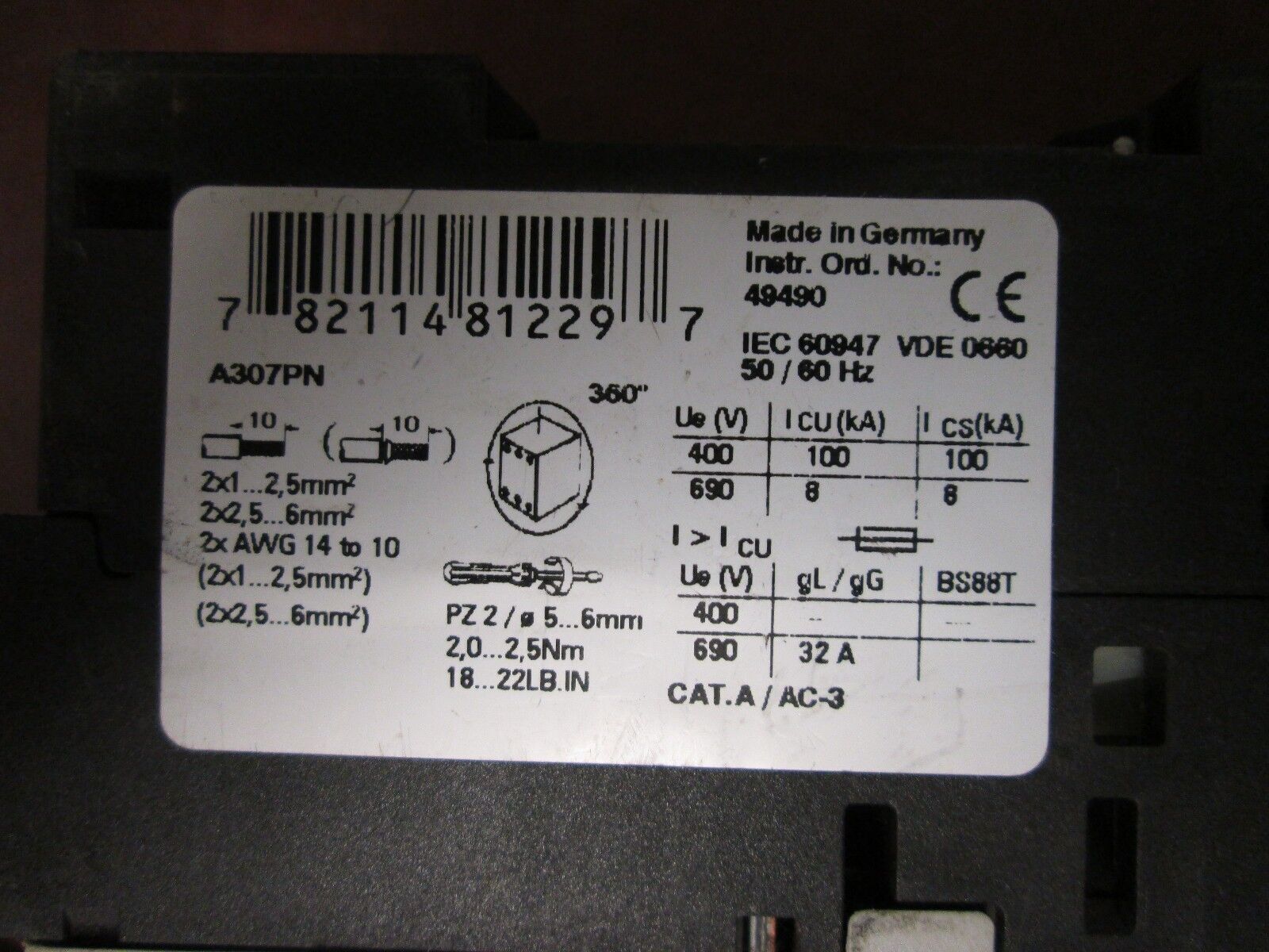 Cutler-Hammer Motor Protector A307PN 2.2-32A Range 3P Used