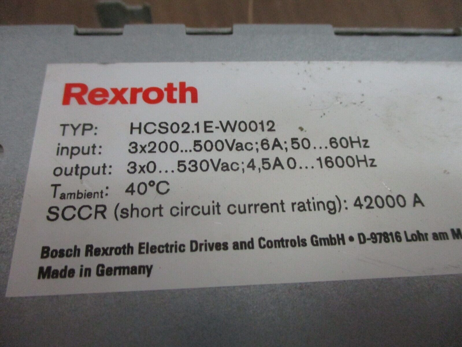 Rexroth IndraDrive Servo Drive HCS02.1E-W0012 Input: 3x200...500VAC 6A 50...60Hz